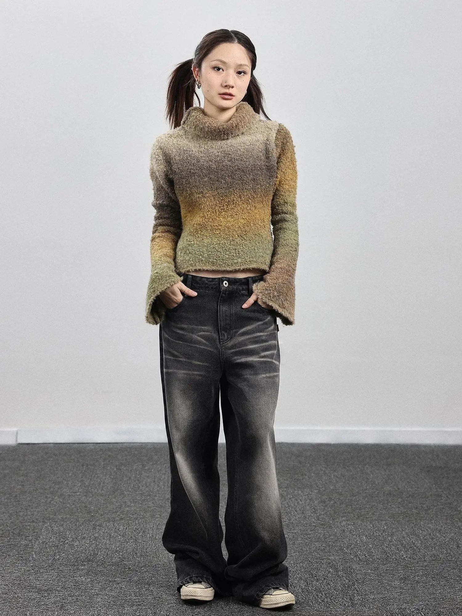 Autumn Gradient Wool High-Neck Knit Sweater