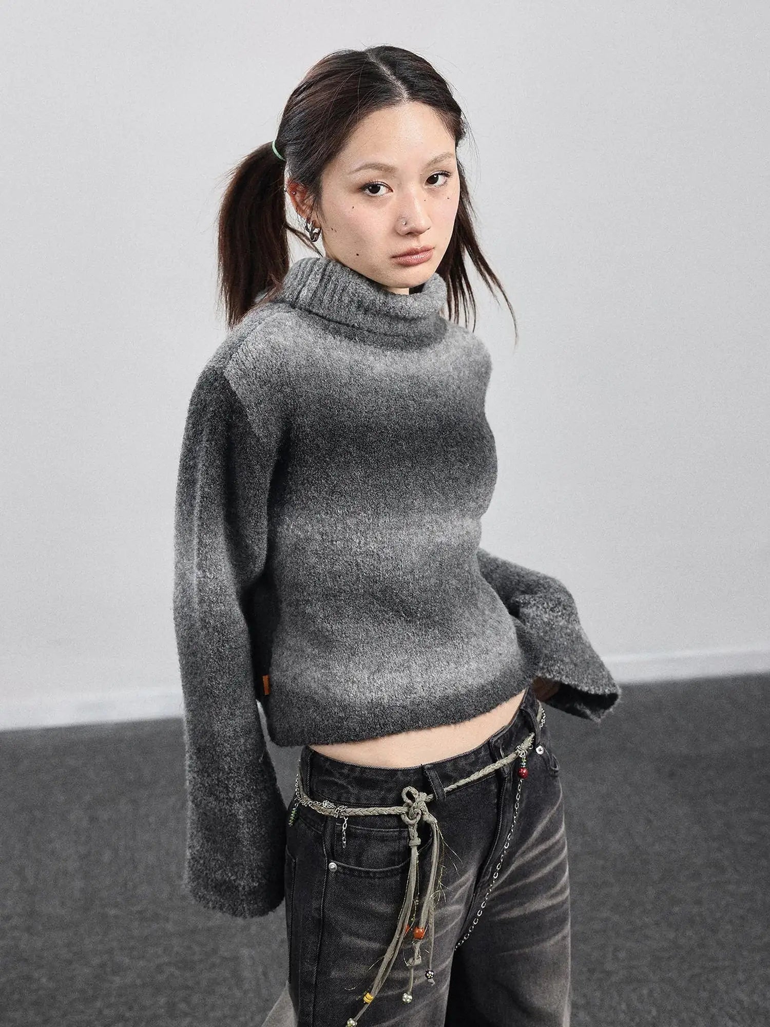 Autumn Gradient Wool High-Neck Knit Sweater