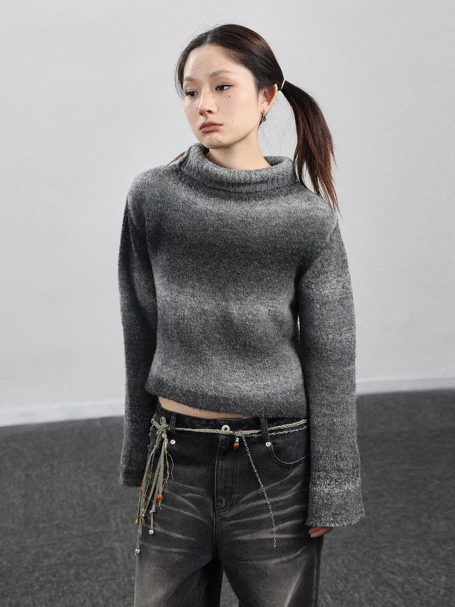 Autumn Gradient Wool High-Neck Knit Sweater