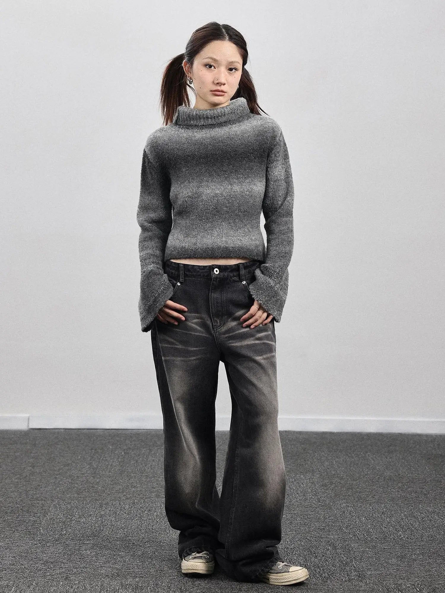 Autumn Gradient Wool High-Neck Knit Sweater