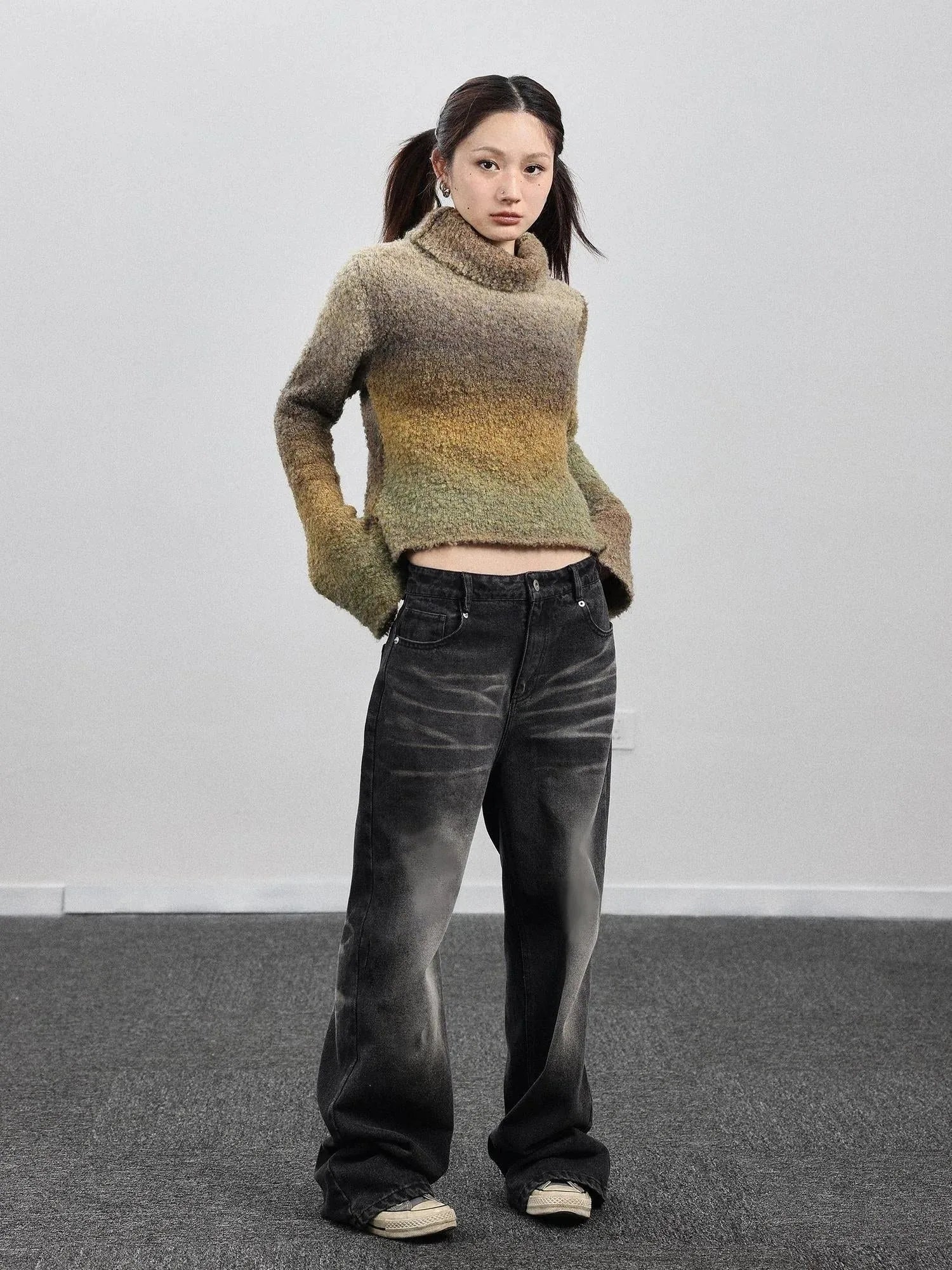 Autumn Gradient Wool High-Neck Knit Sweater