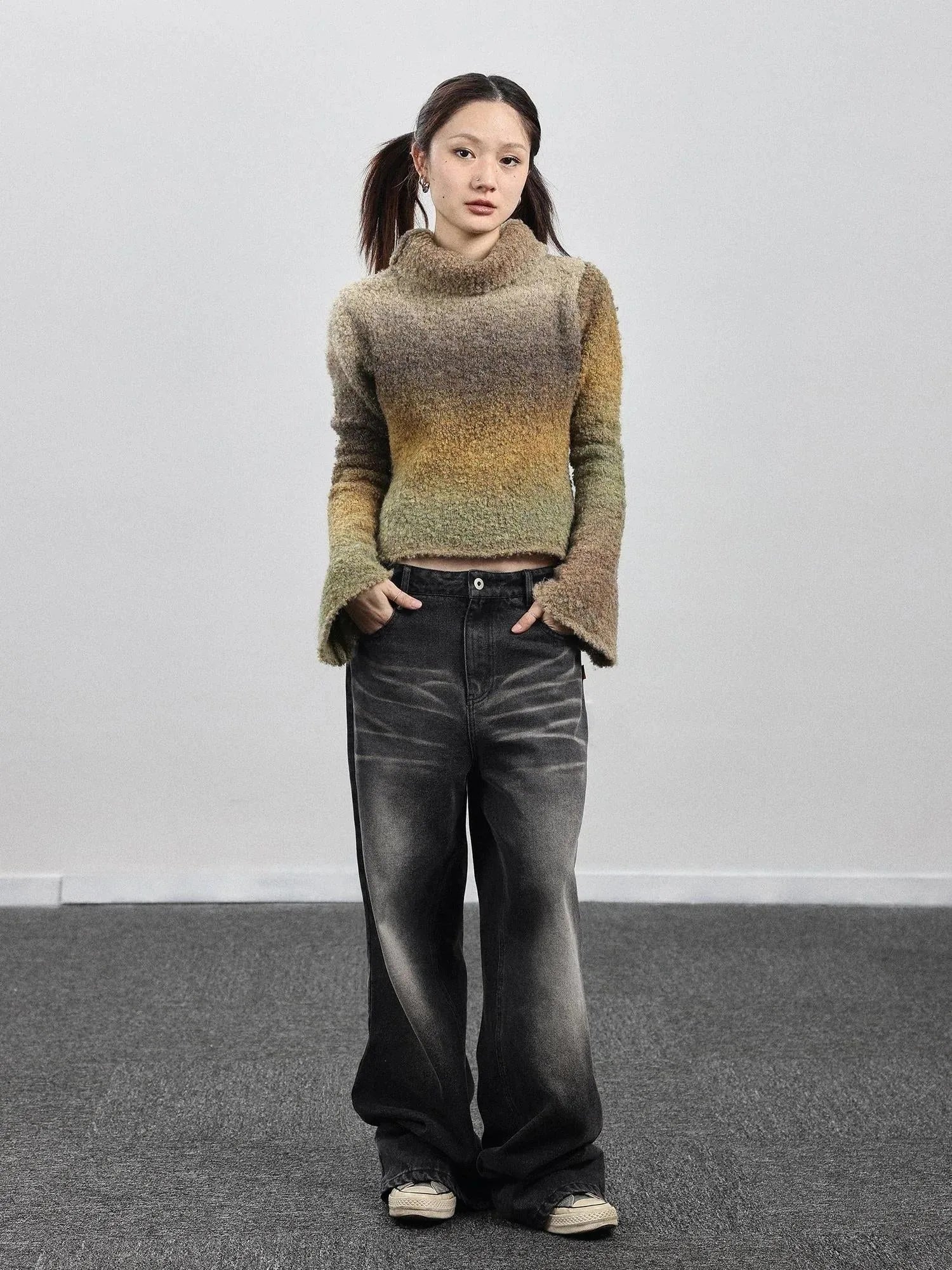 Autumn Gradient Wool High-Neck Knit Sweater