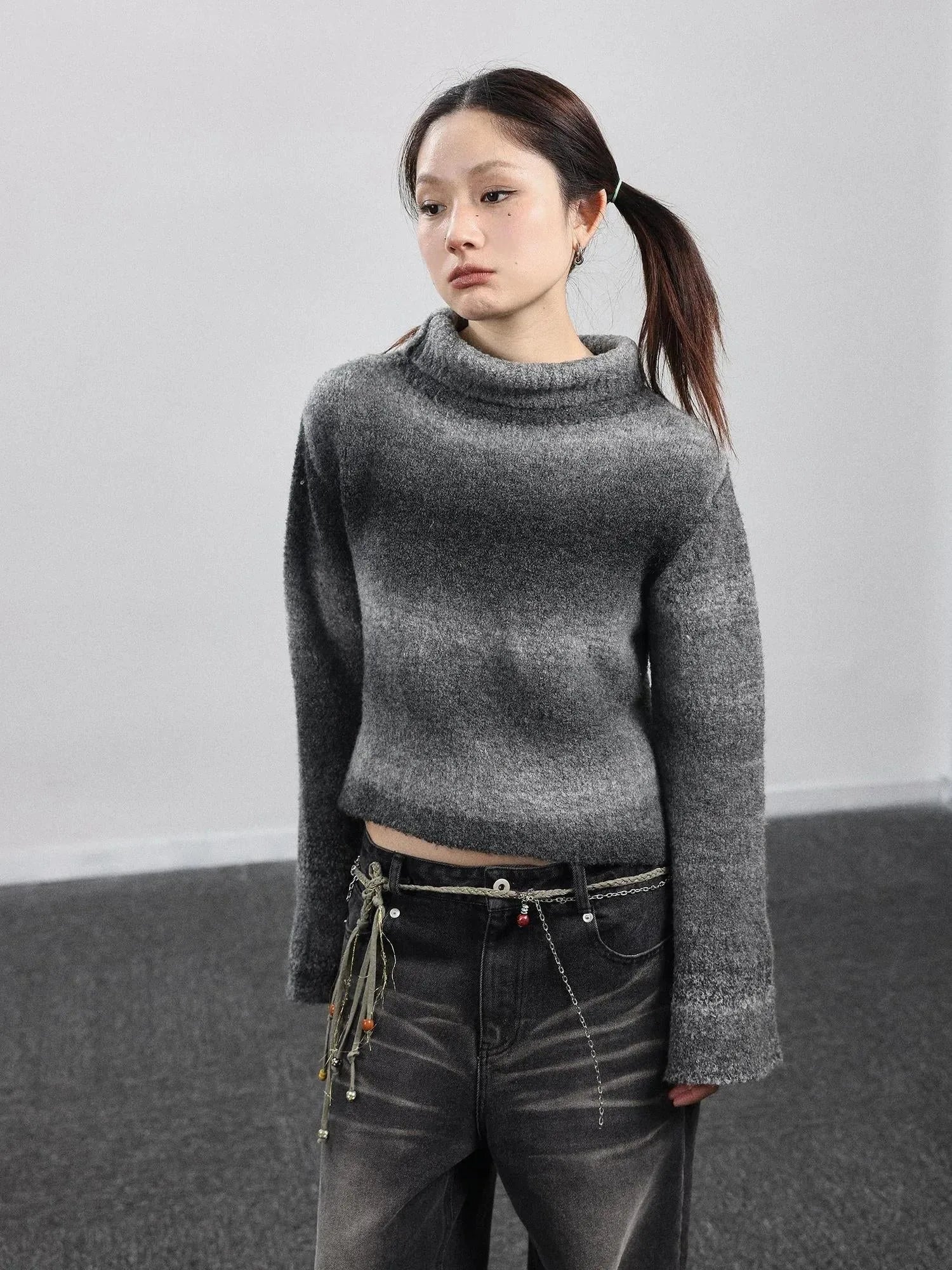 Autumn Gradient Wool High-Neck Knit Sweater