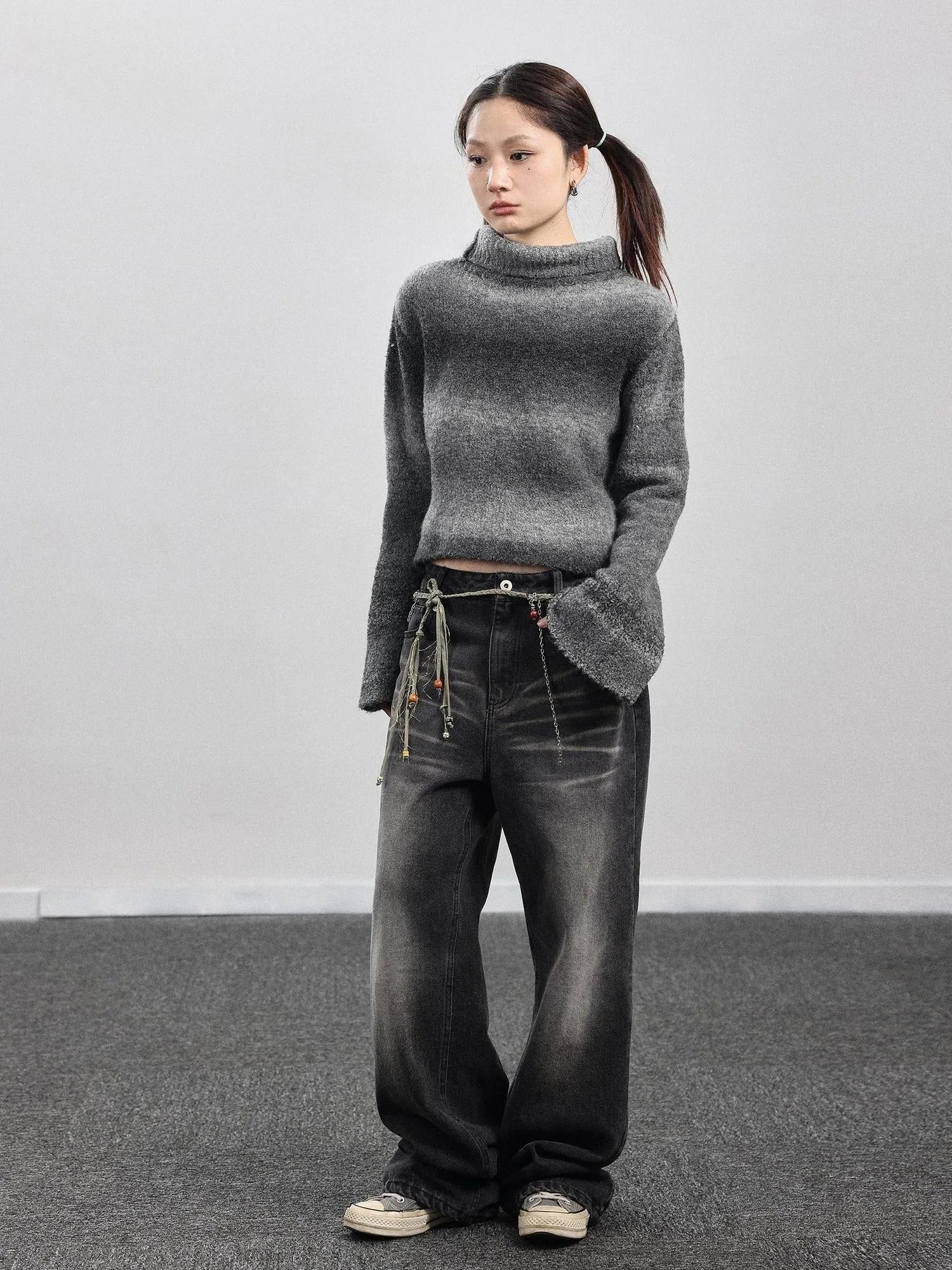 Autumn Gradient Wool High-Neck Knit Sweater