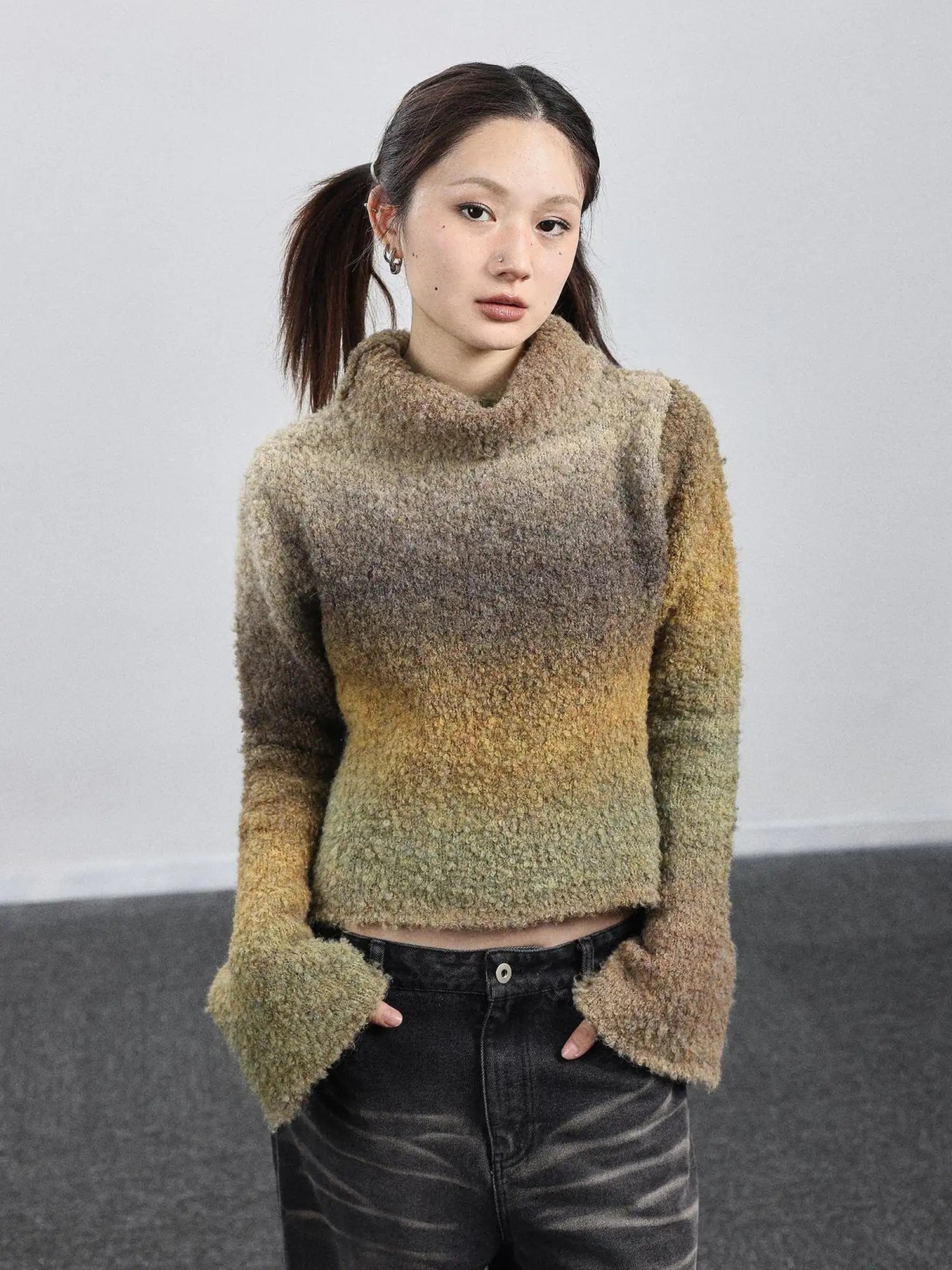 Autumn Gradient Wool High-Neck Knit Sweater