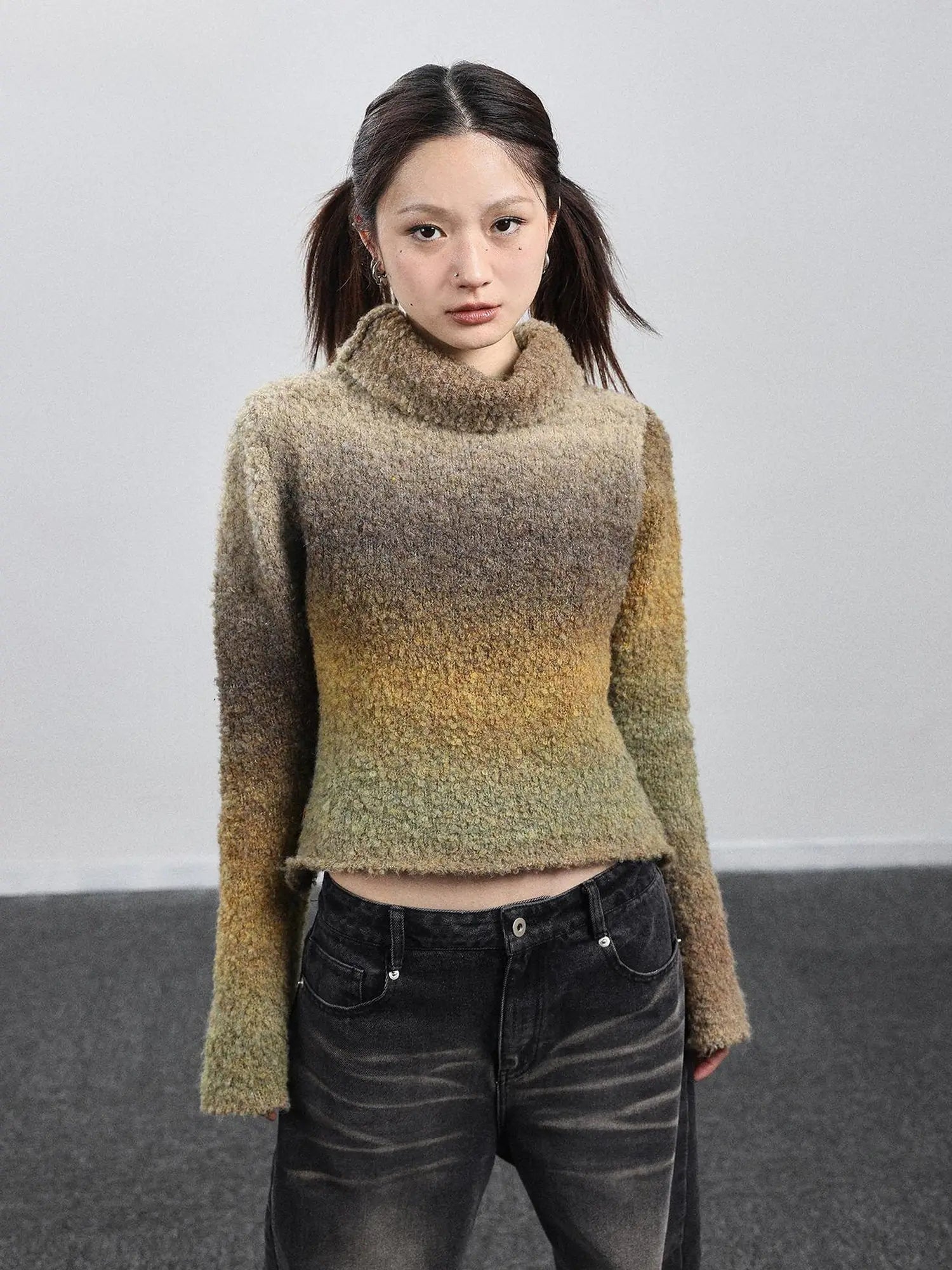 Autumn Gradient Wool High-Neck Knit Sweater