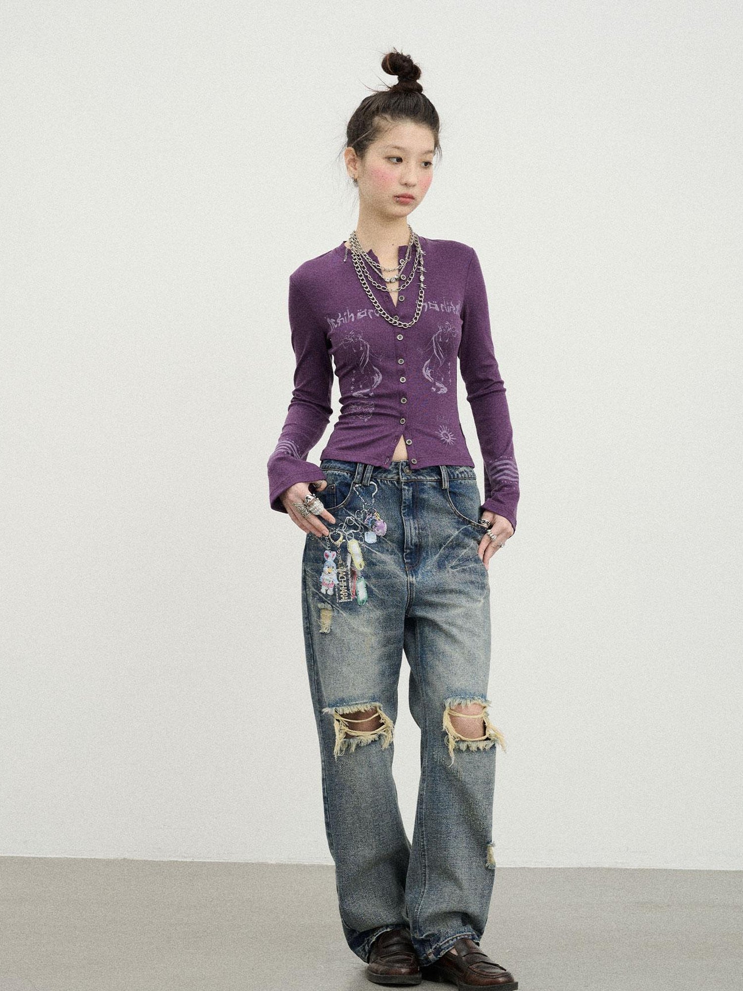 Achihara Autumn Sequence Flared Sleeve Cardigan