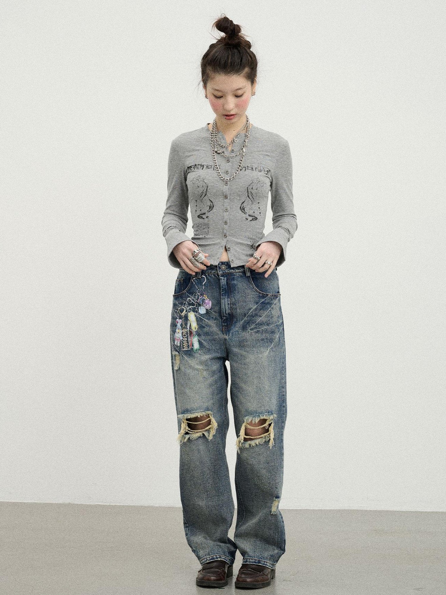 Achihara Autumn Sequence Flared Sleeve Cardigan