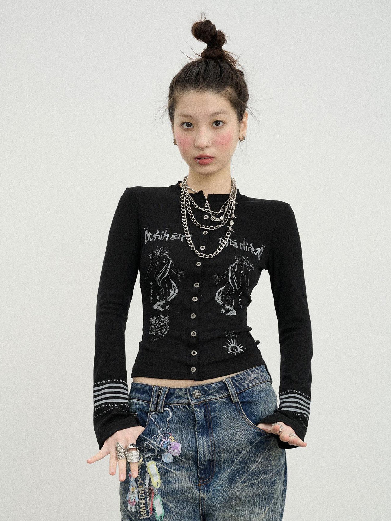 Achihara Autumn Sequence Flared Sleeve Cardigan