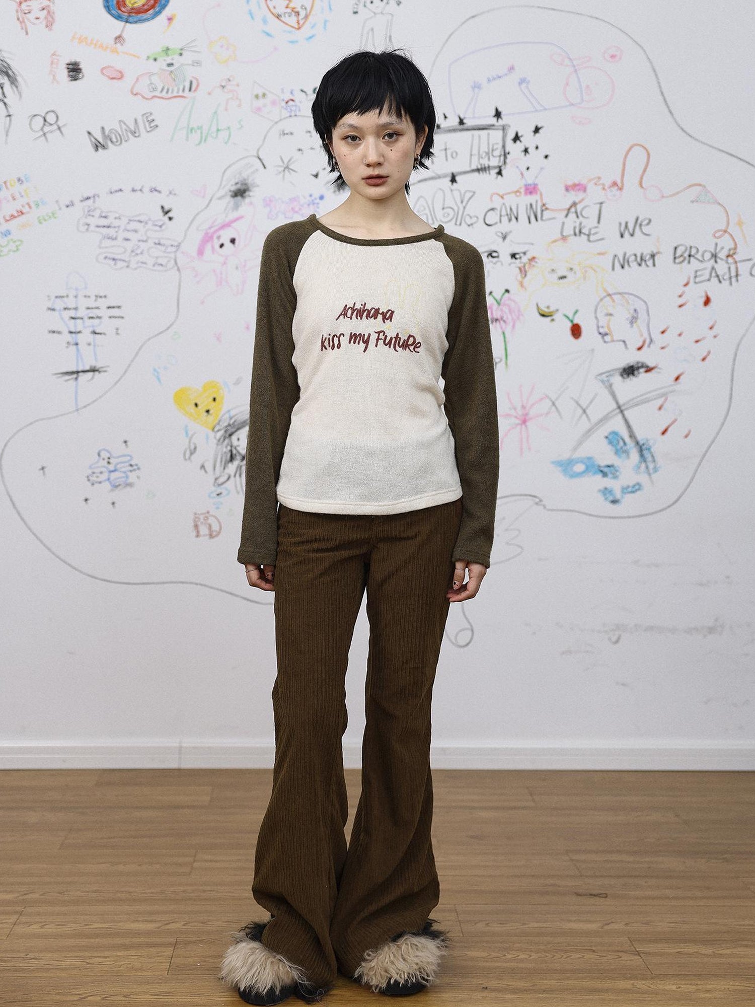 Achihara Autumn Wide Leg Corduroy Pants