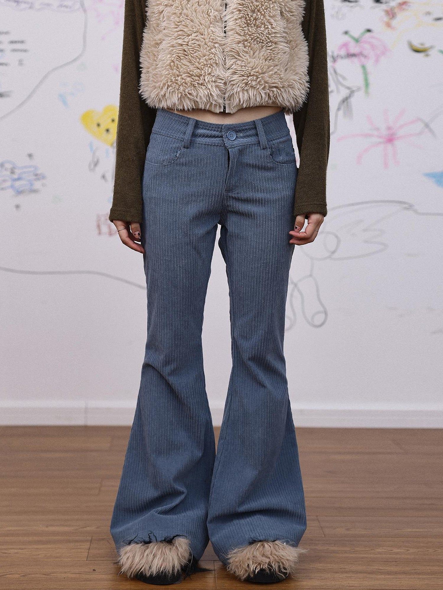 Achihara Autumn Wide Leg Corduroy Pants