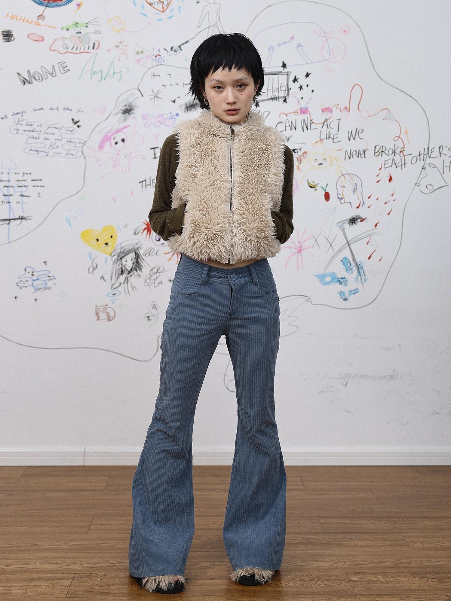 Achihara Autumn Wide Leg Corduroy Pants