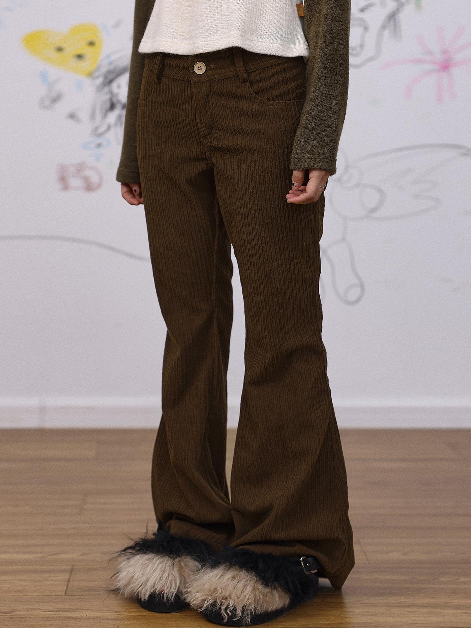 Achihara Autumn Wide Leg Corduroy Pants