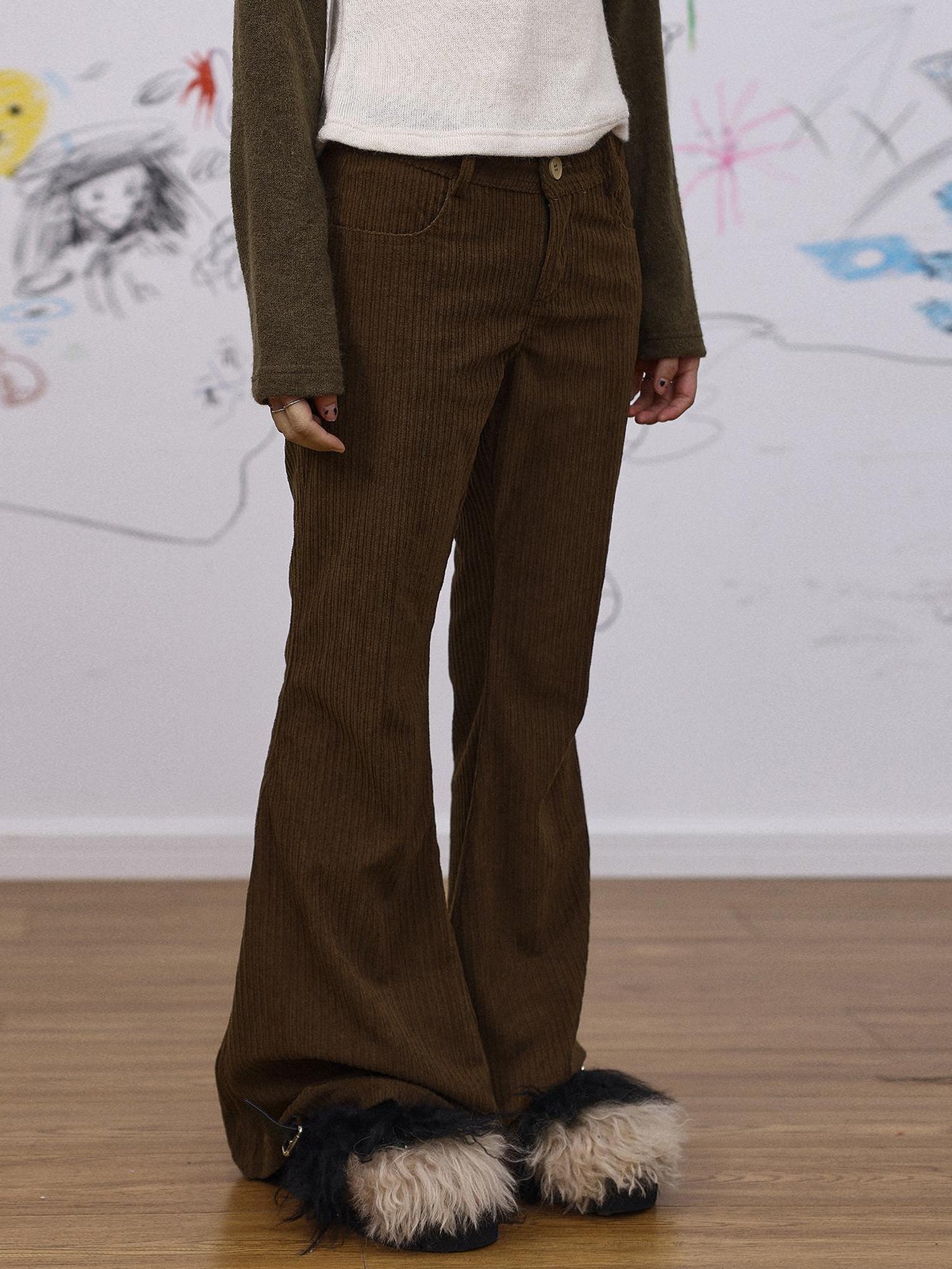 Achihara Autumn Wide Leg Corduroy Pants