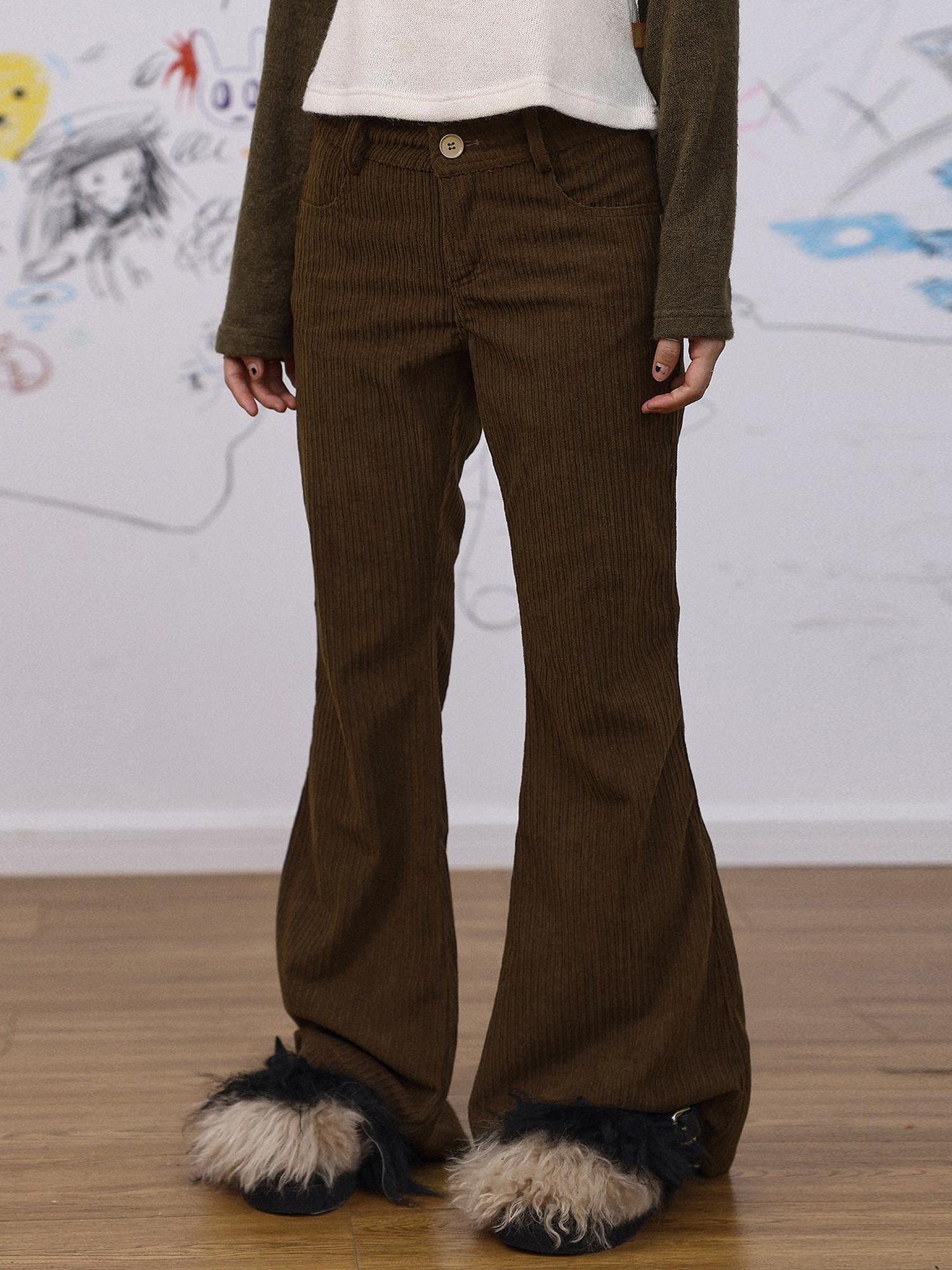 Achihara Autumn Wide Leg Corduroy Pants