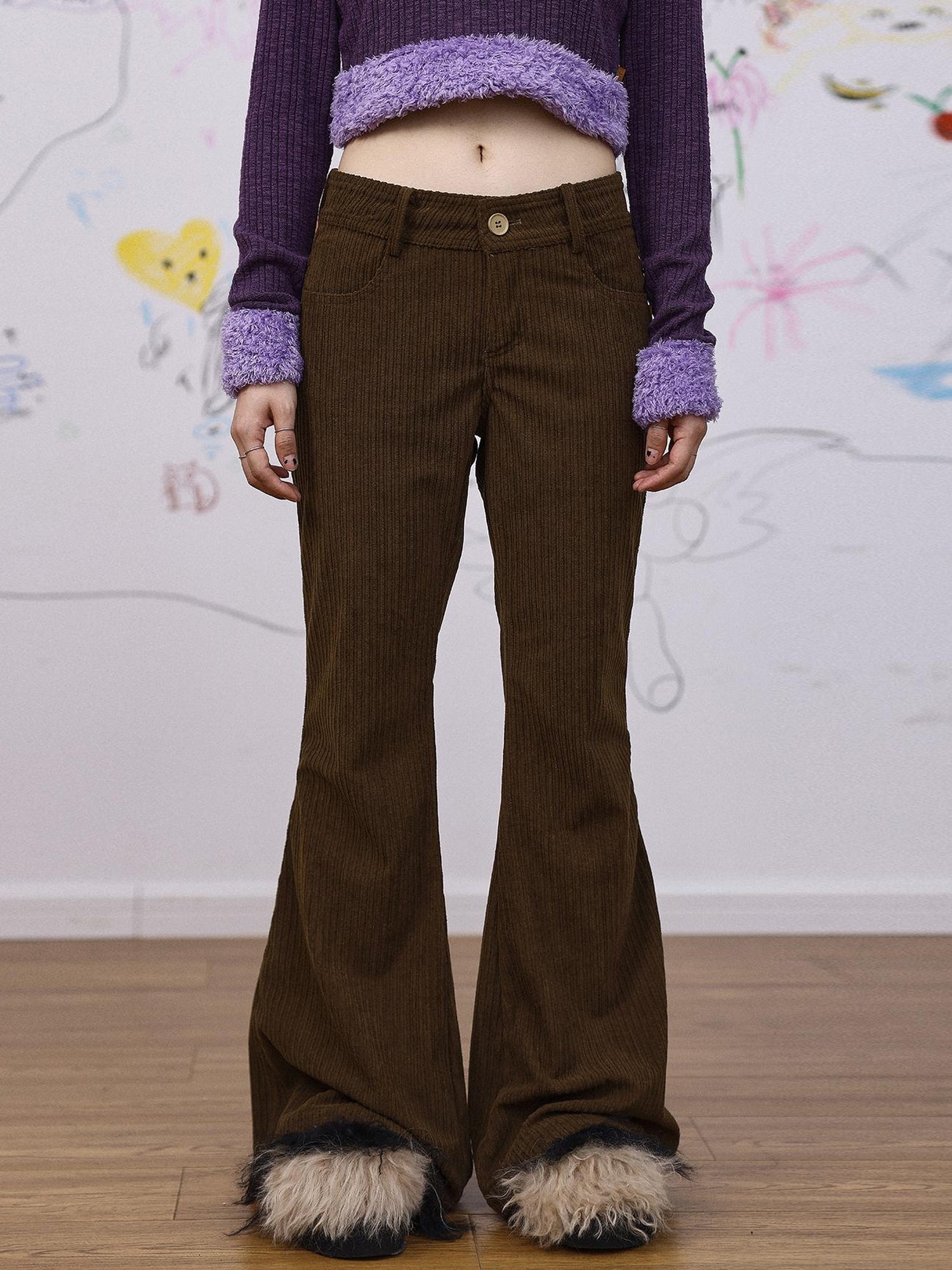 Achihara Autumn Wide Leg Corduroy Pants
