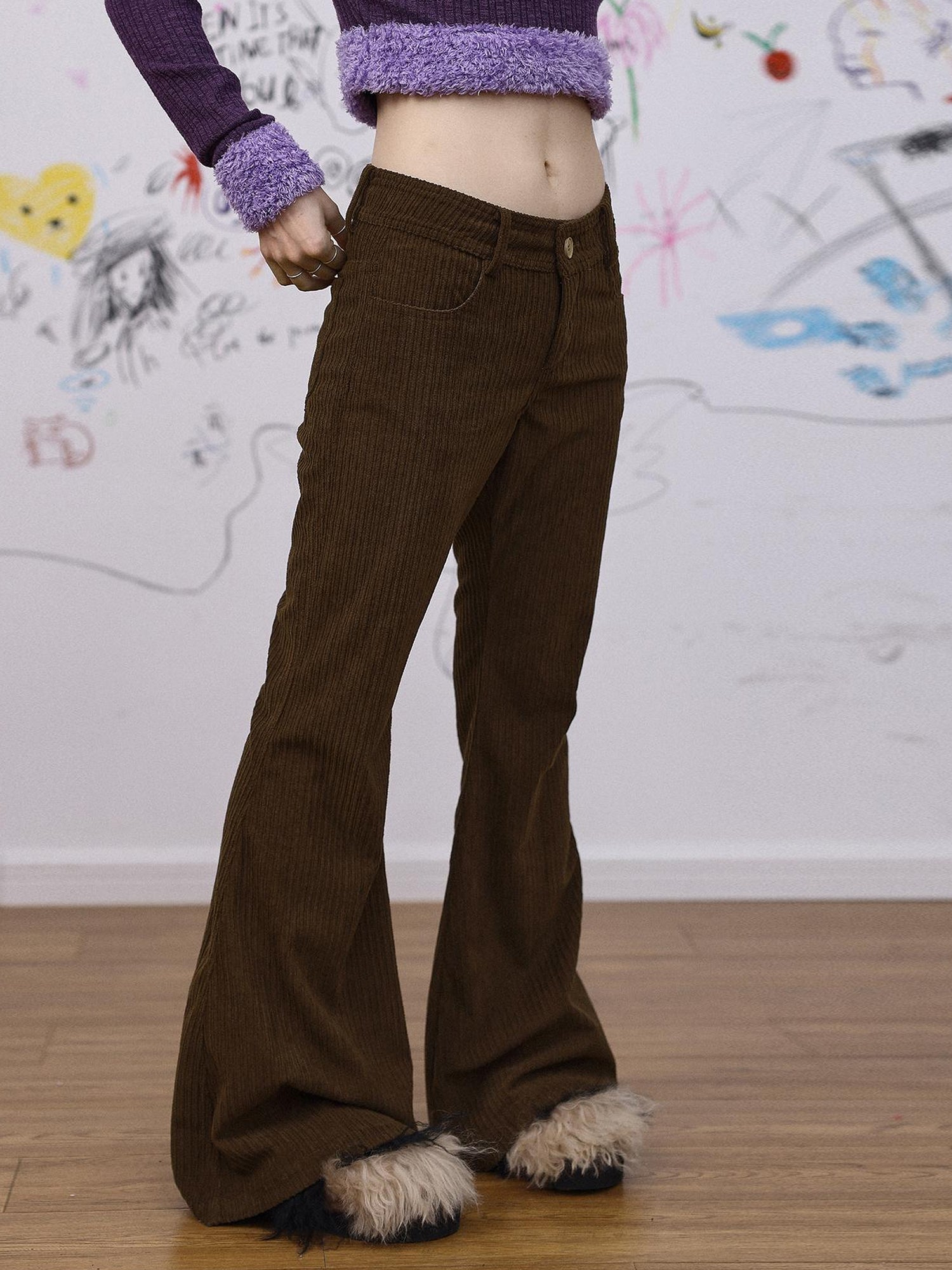 Achihara Autumn Wide Leg Corduroy Pants