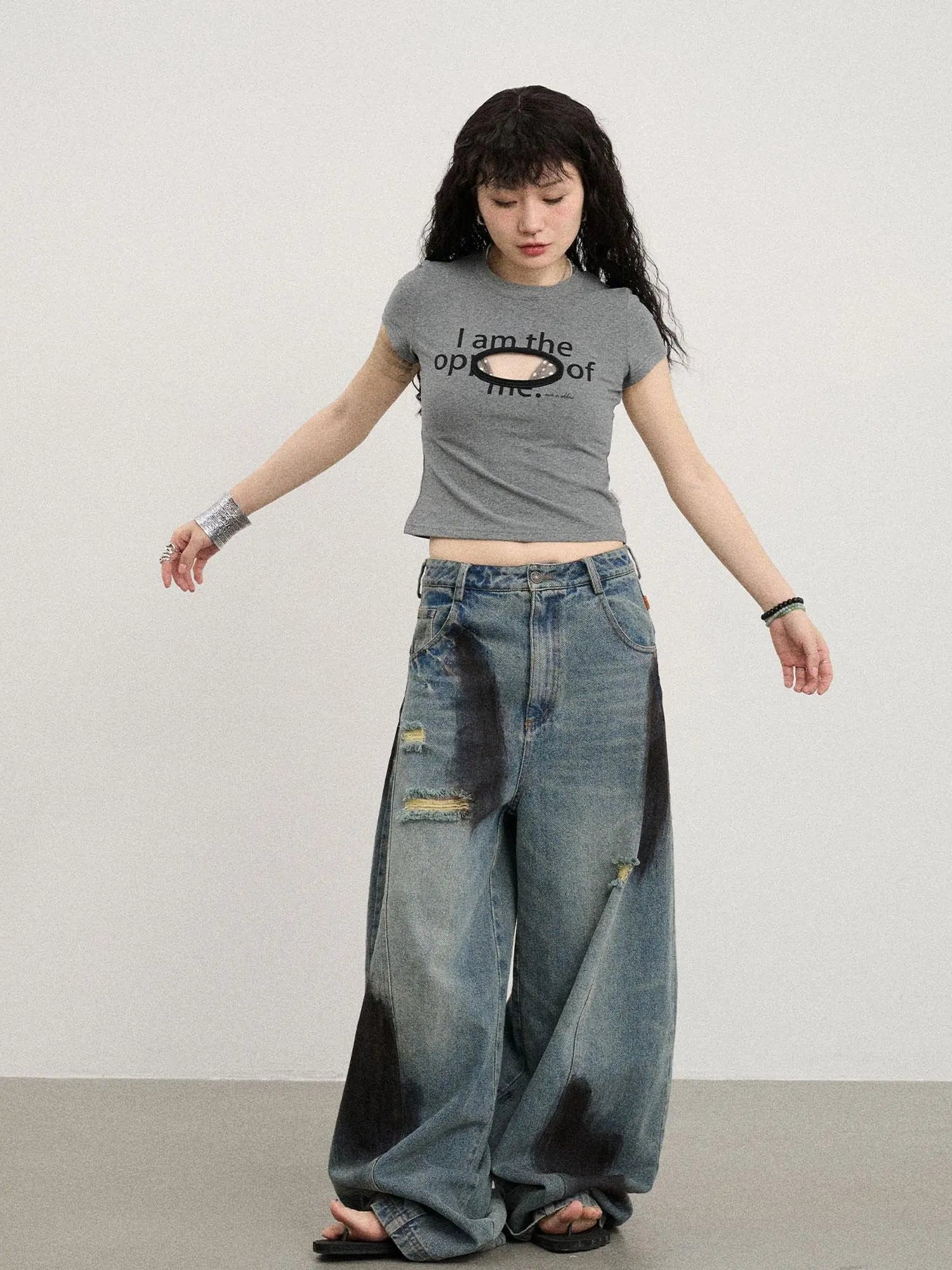 Banana-Cut Wide Leg Denim Pants