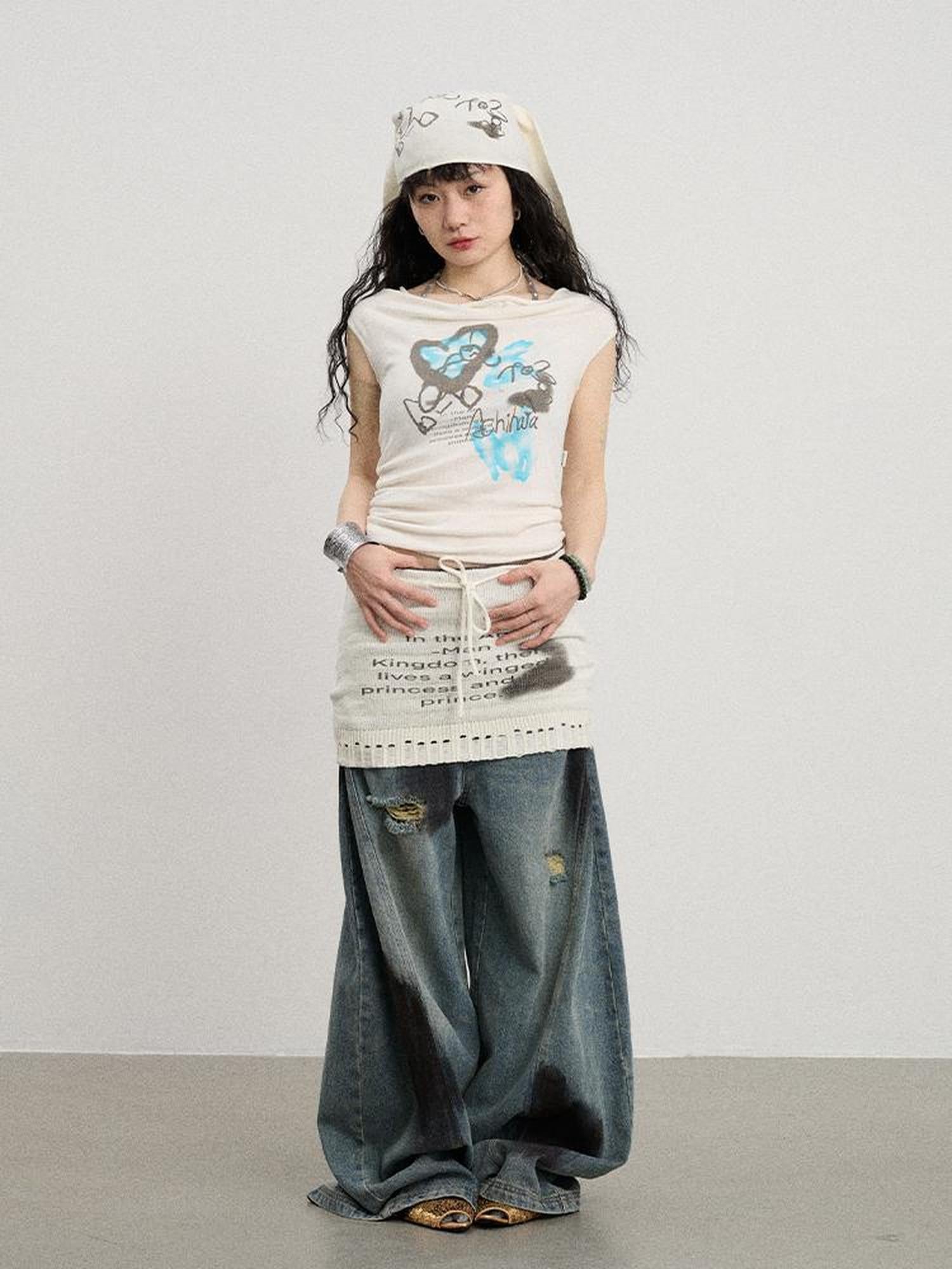 Achihara Banana-Cut Wide Leg Denim Pants