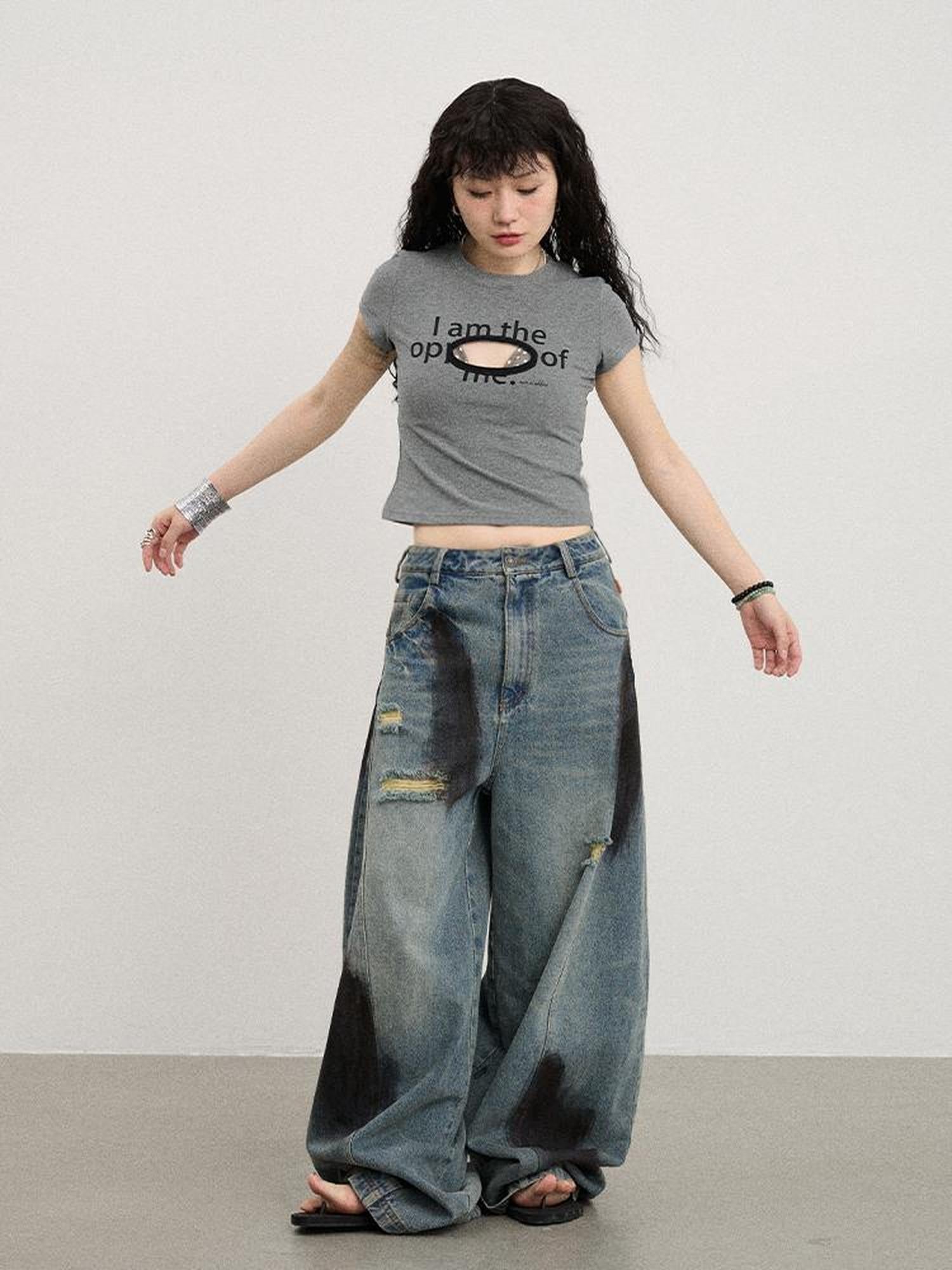 Achihara Banana-Cut Wide Leg Denim Pants