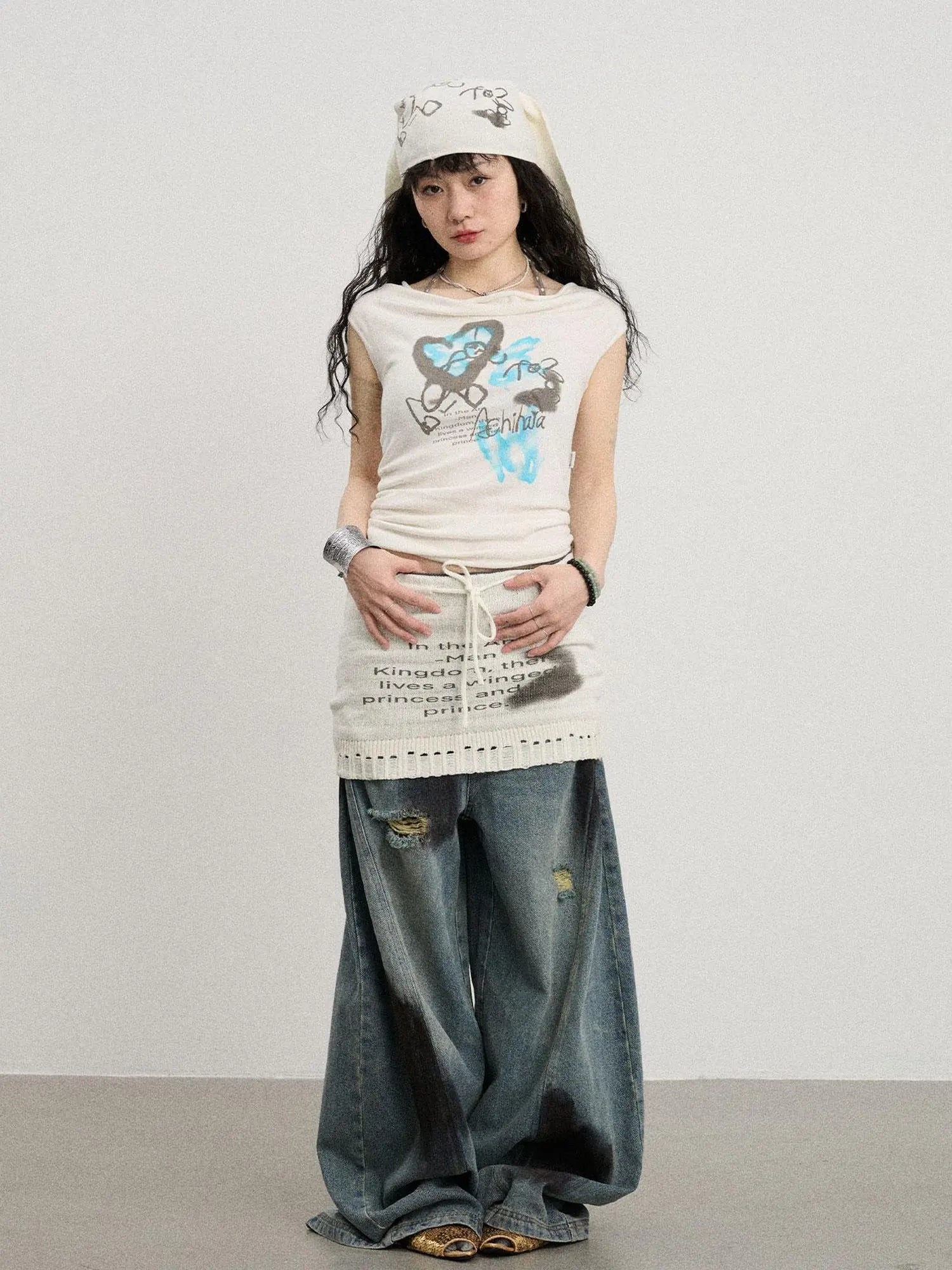 Banana-Cut Wide Leg Denim Pants