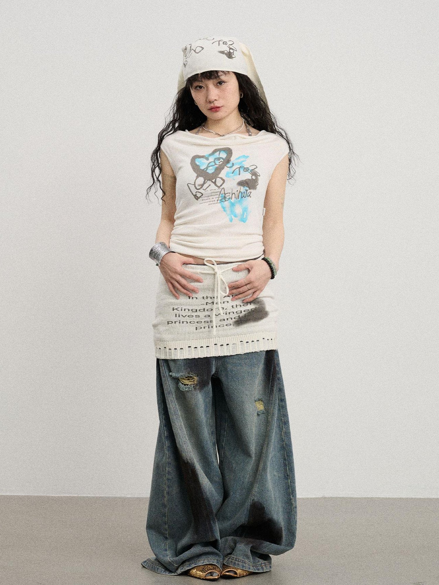 Achihara Banana-Cut Wide Leg Denim Pants