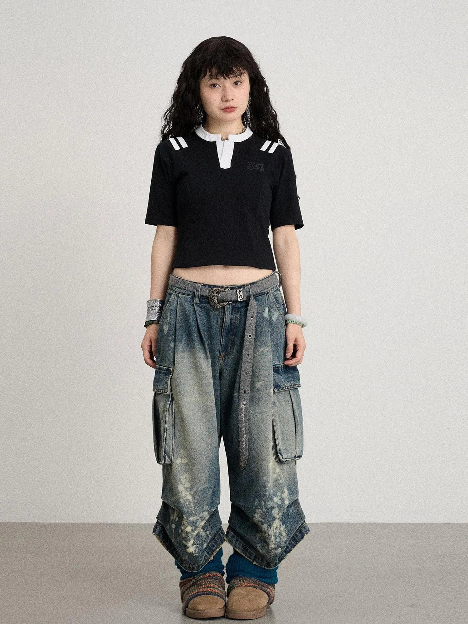 Baroque Football Tee For Women V-Neck T-Shirt Long-Sleeve