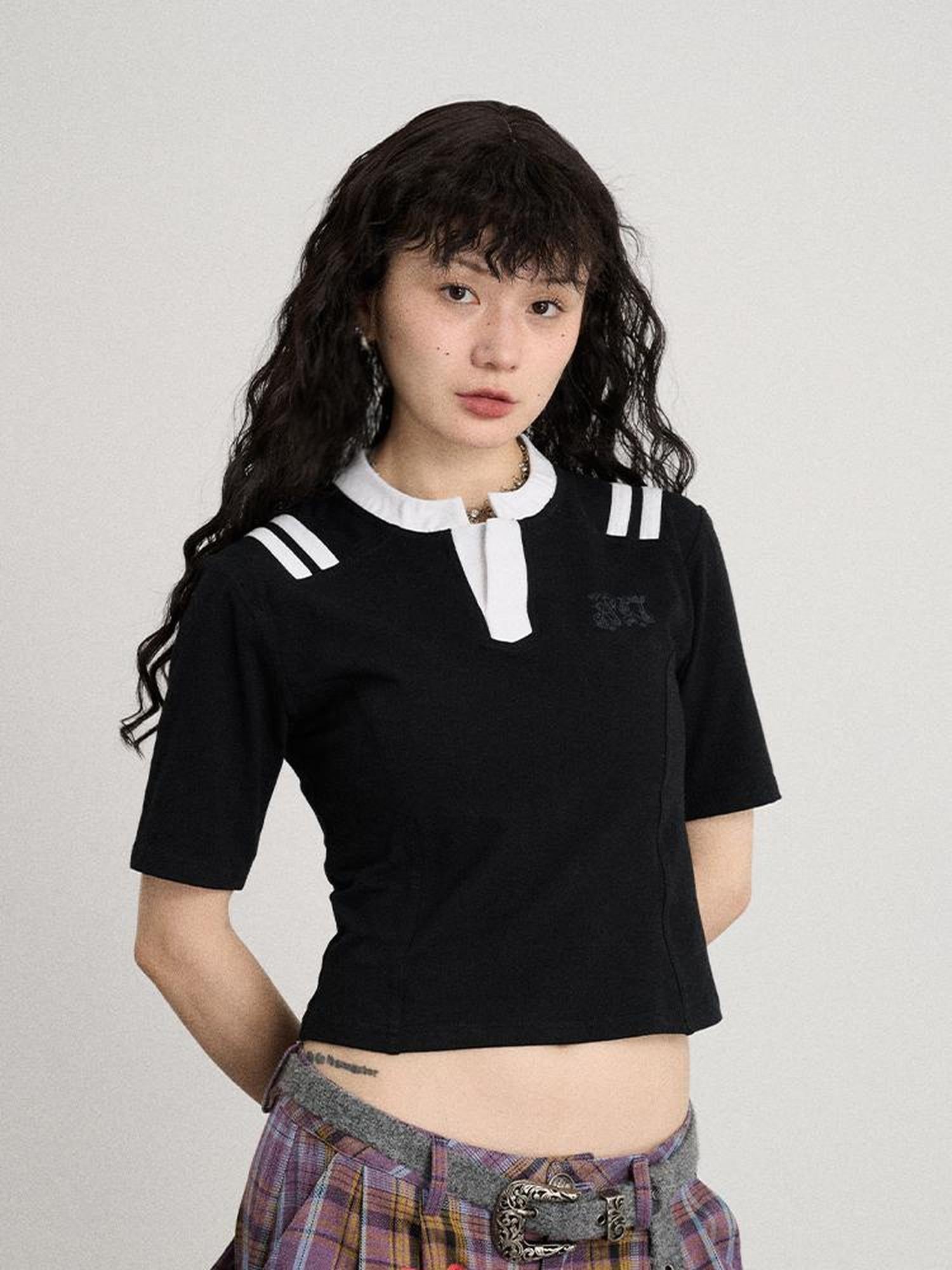 Achihara Baroque Football Tee For Women V-Neck T-Shirt Long-Sleeve