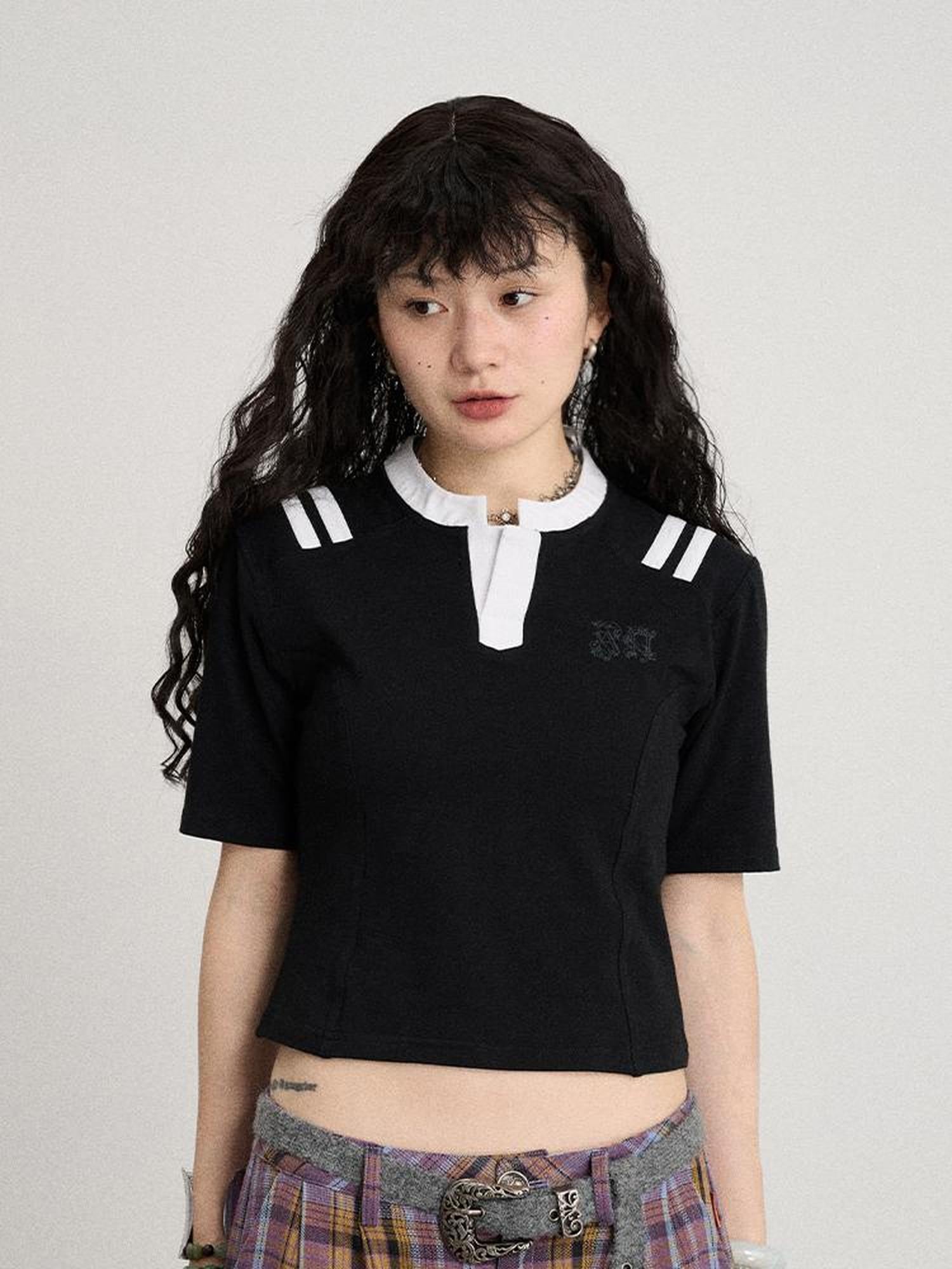 Achihara Baroque Football Tee For Women V-Neck T-Shirt Long-Sleeve