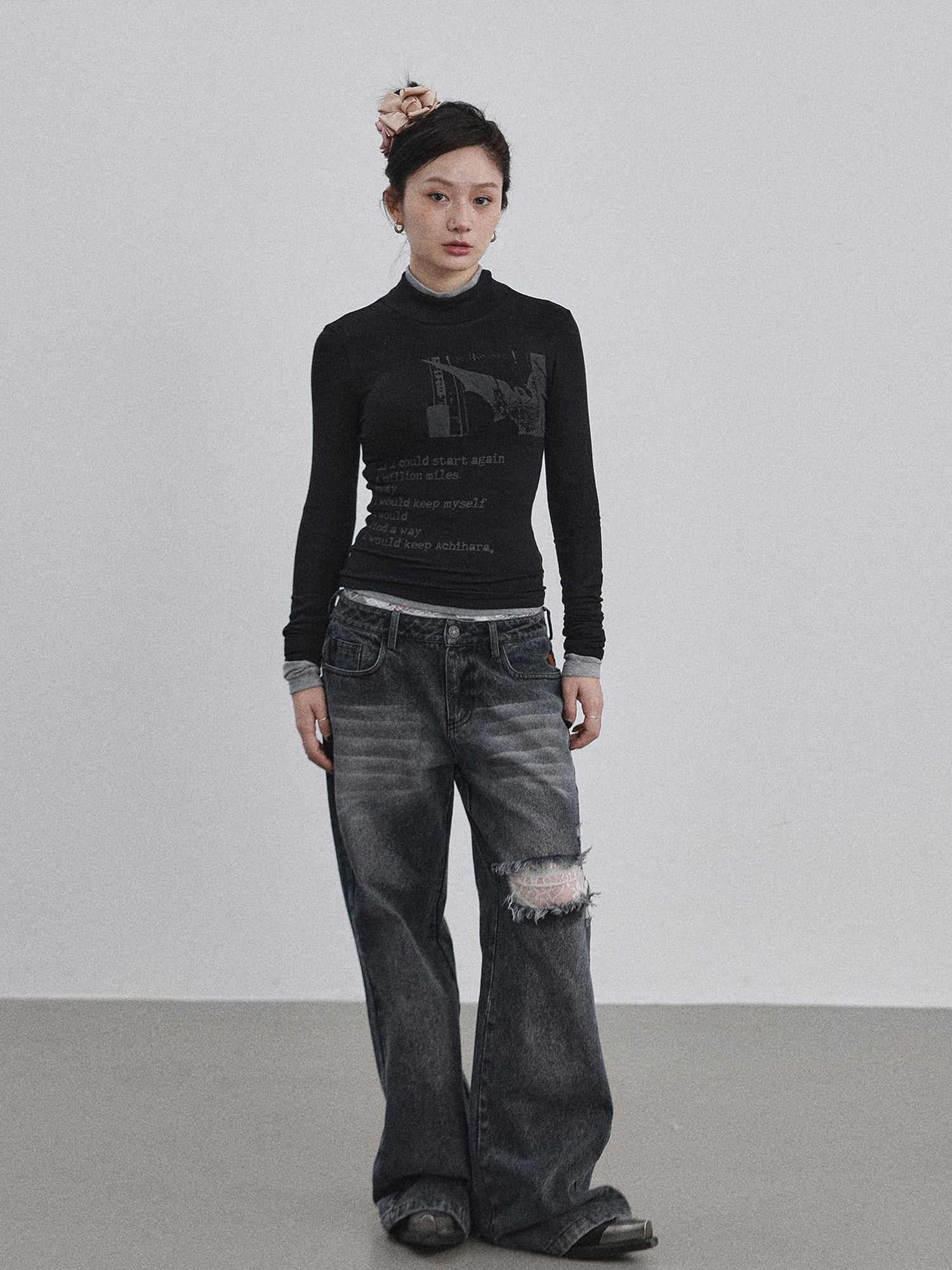 Achihara Bauhaus Lyric Print Merino Turtleneck Tee