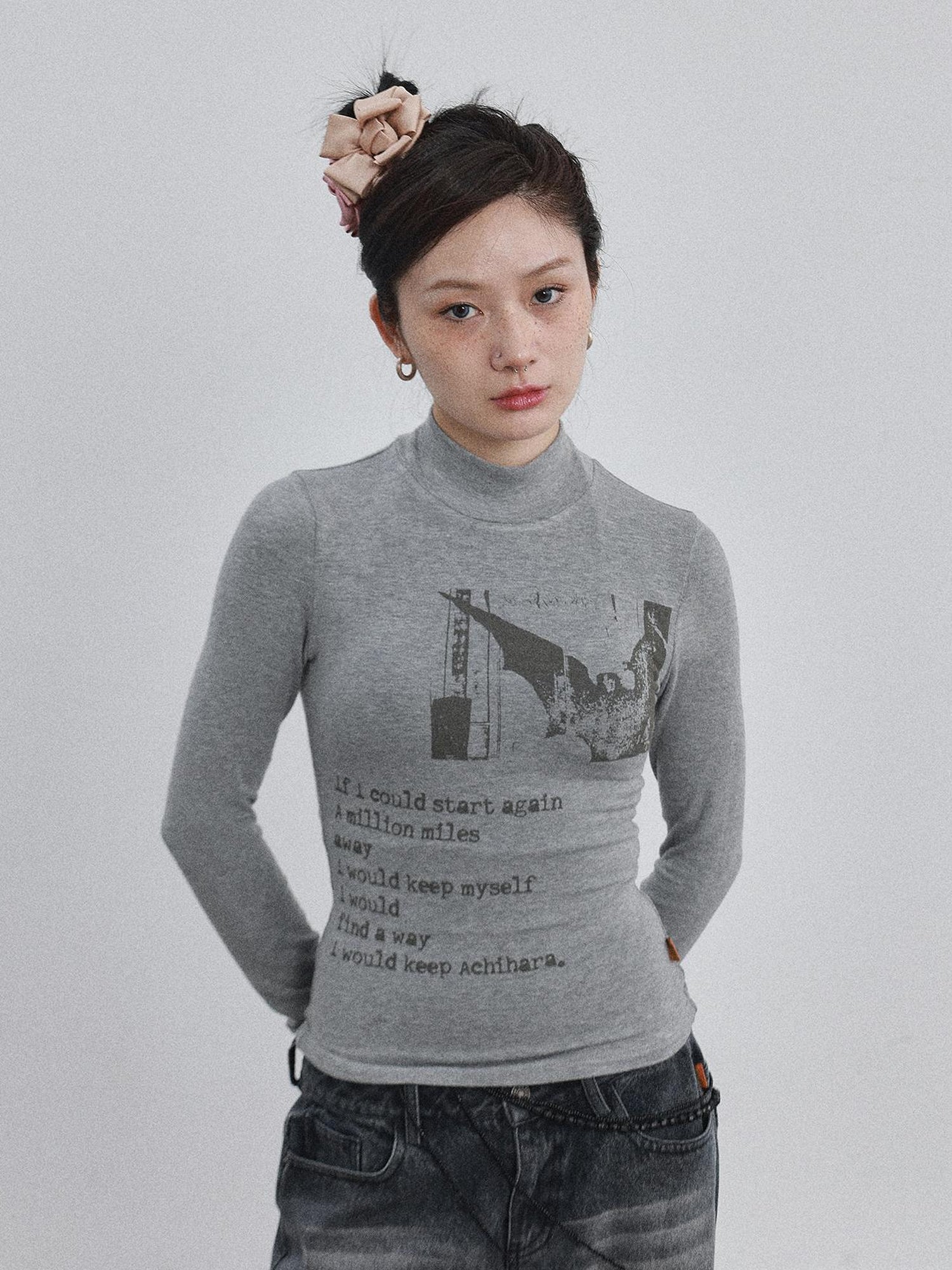 Achihara Bauhaus Lyric Print Merino Turtleneck Tee