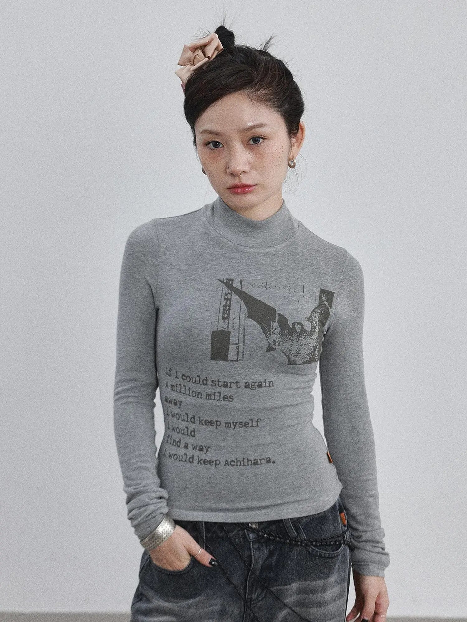 Bauhaus Lyric Print Merino Turtleneck Tee