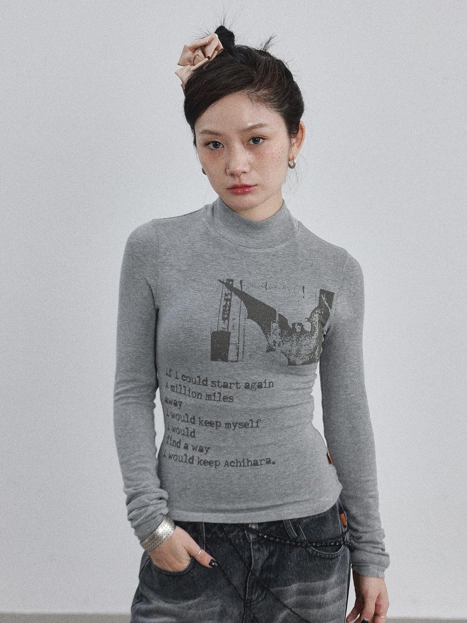 Achihara Bauhaus Lyric Print Merino Turtleneck Tee