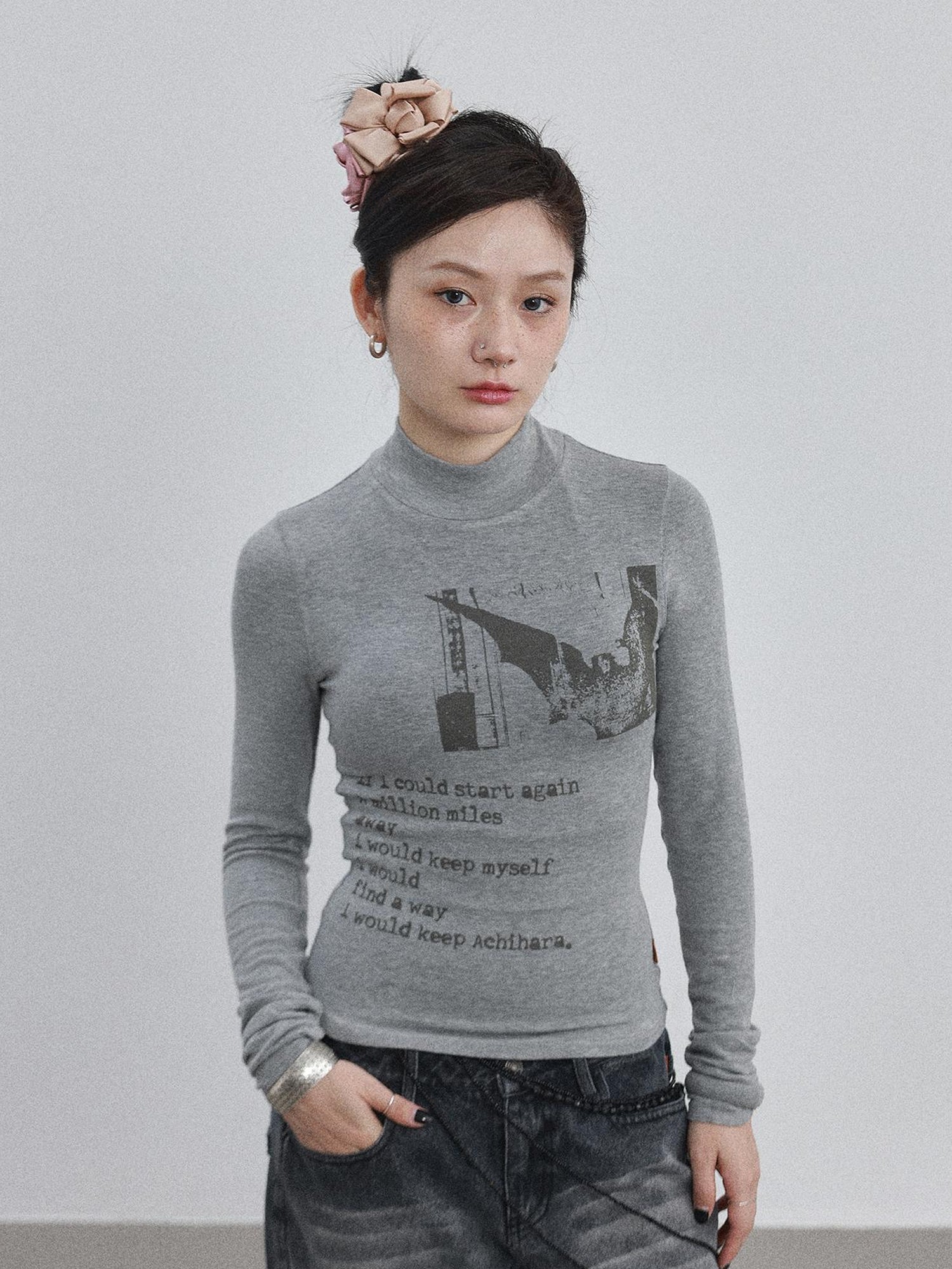 Achihara Bauhaus Lyric Print Merino Turtleneck Tee