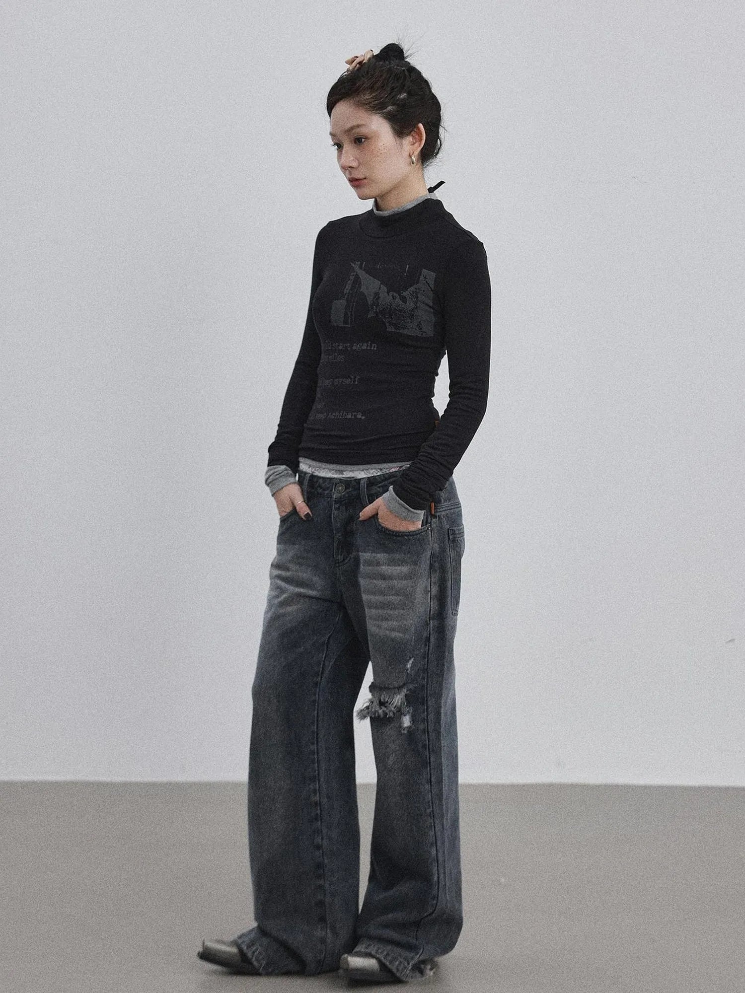 Bauhaus Lyric Print Merino Turtleneck Tee