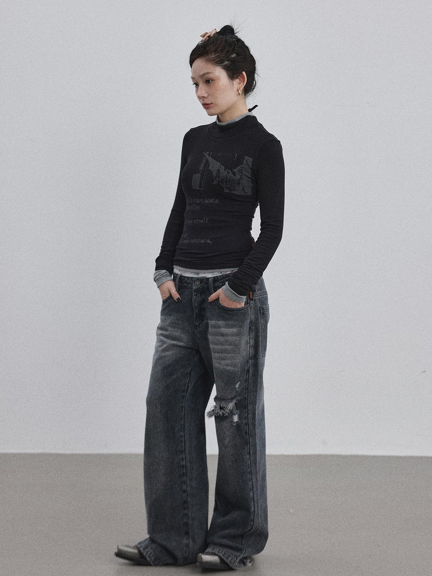 Achihara Bauhaus Lyric Print Merino Turtleneck Tee