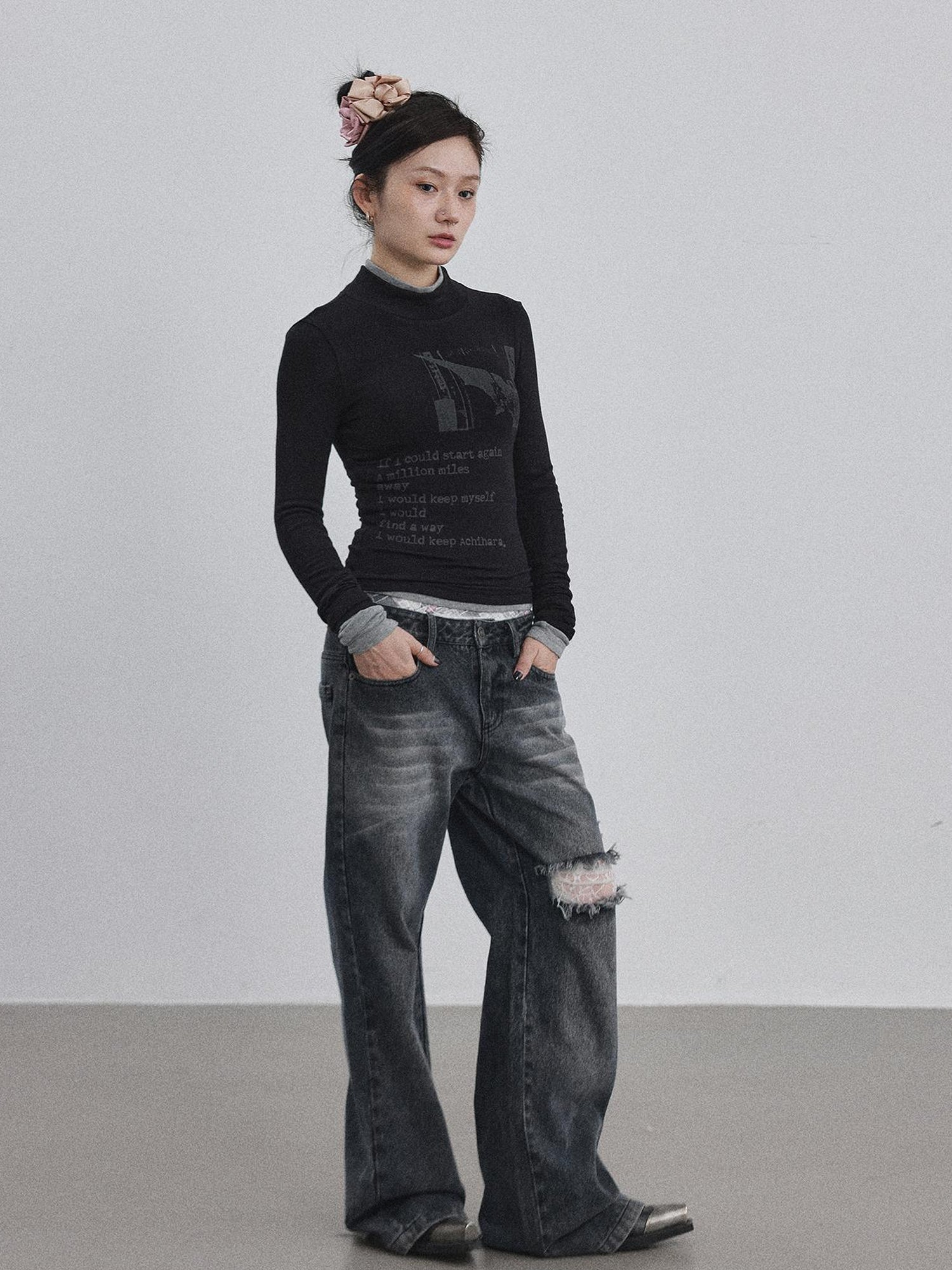 Achihara Bauhaus Lyric Print Merino Turtleneck Tee
