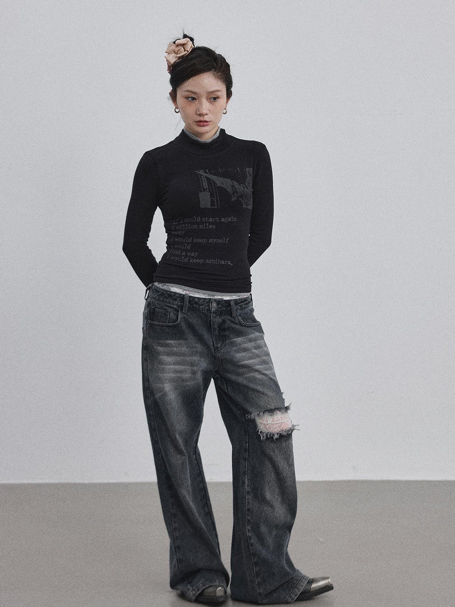 Achihara Bauhaus Lyric Print Merino Turtleneck Tee