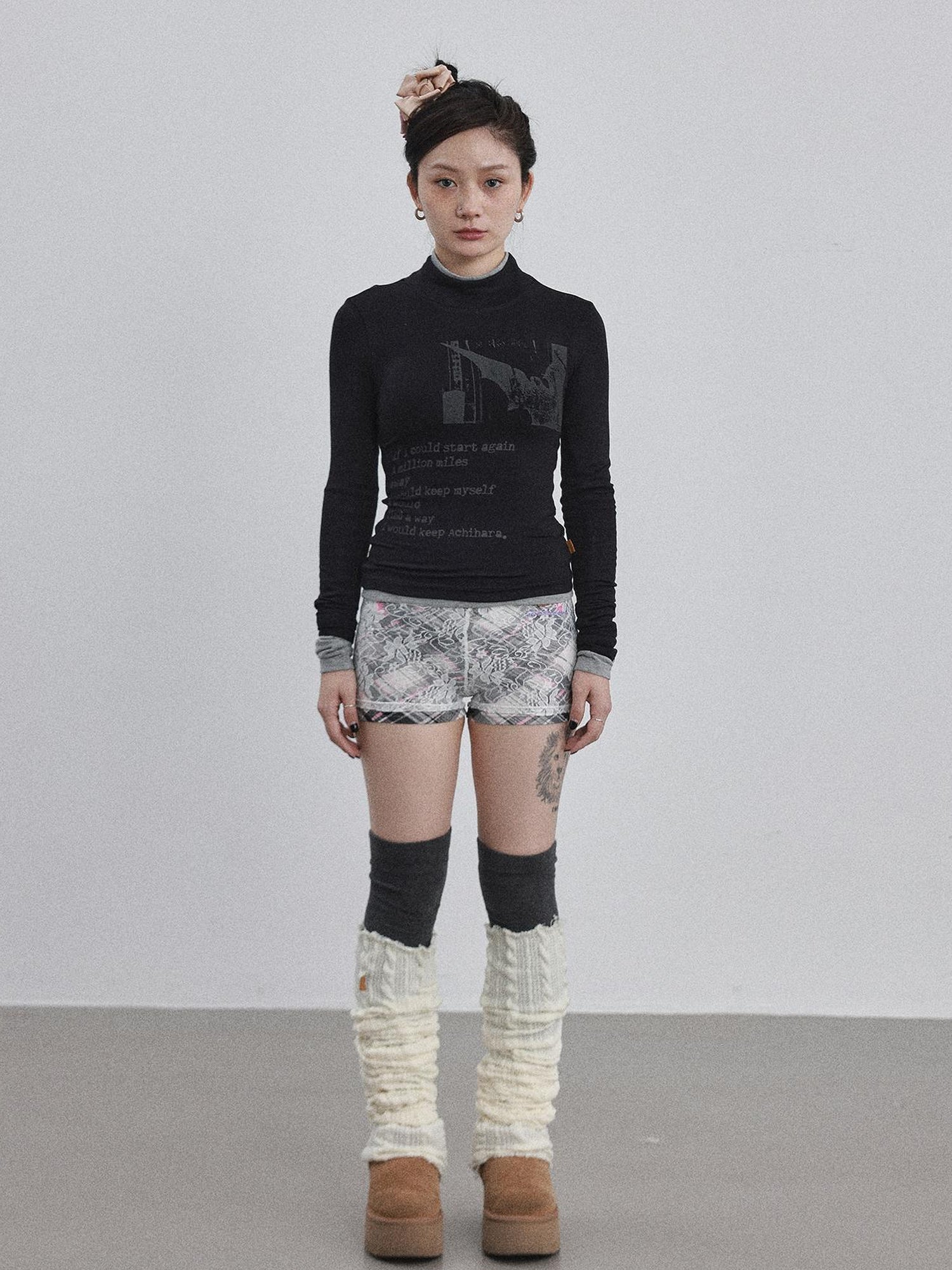 Achihara Bauhaus Lyric Print Merino Turtleneck Tee