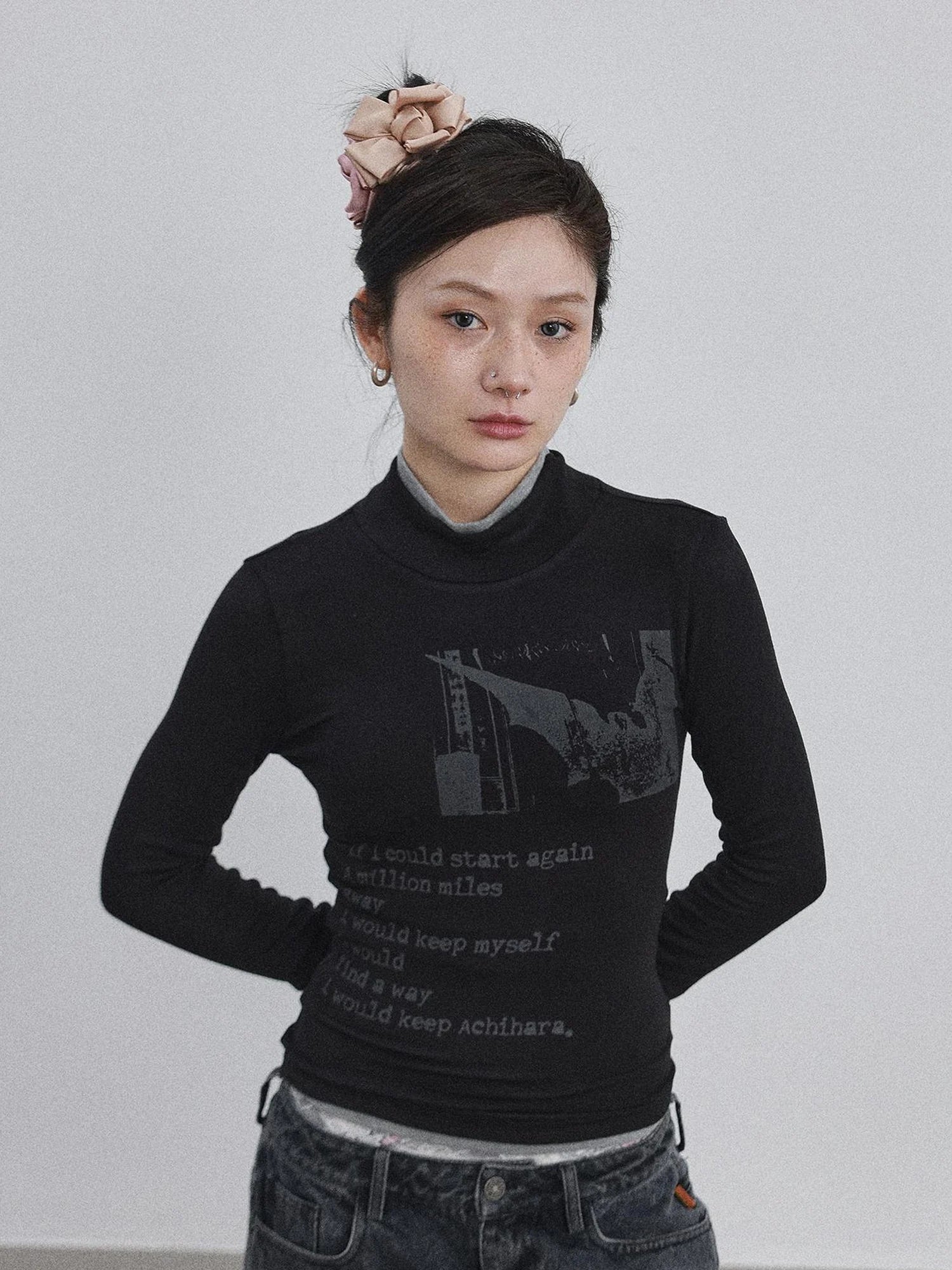 Bauhaus Lyric Print Merino Turtleneck Tee