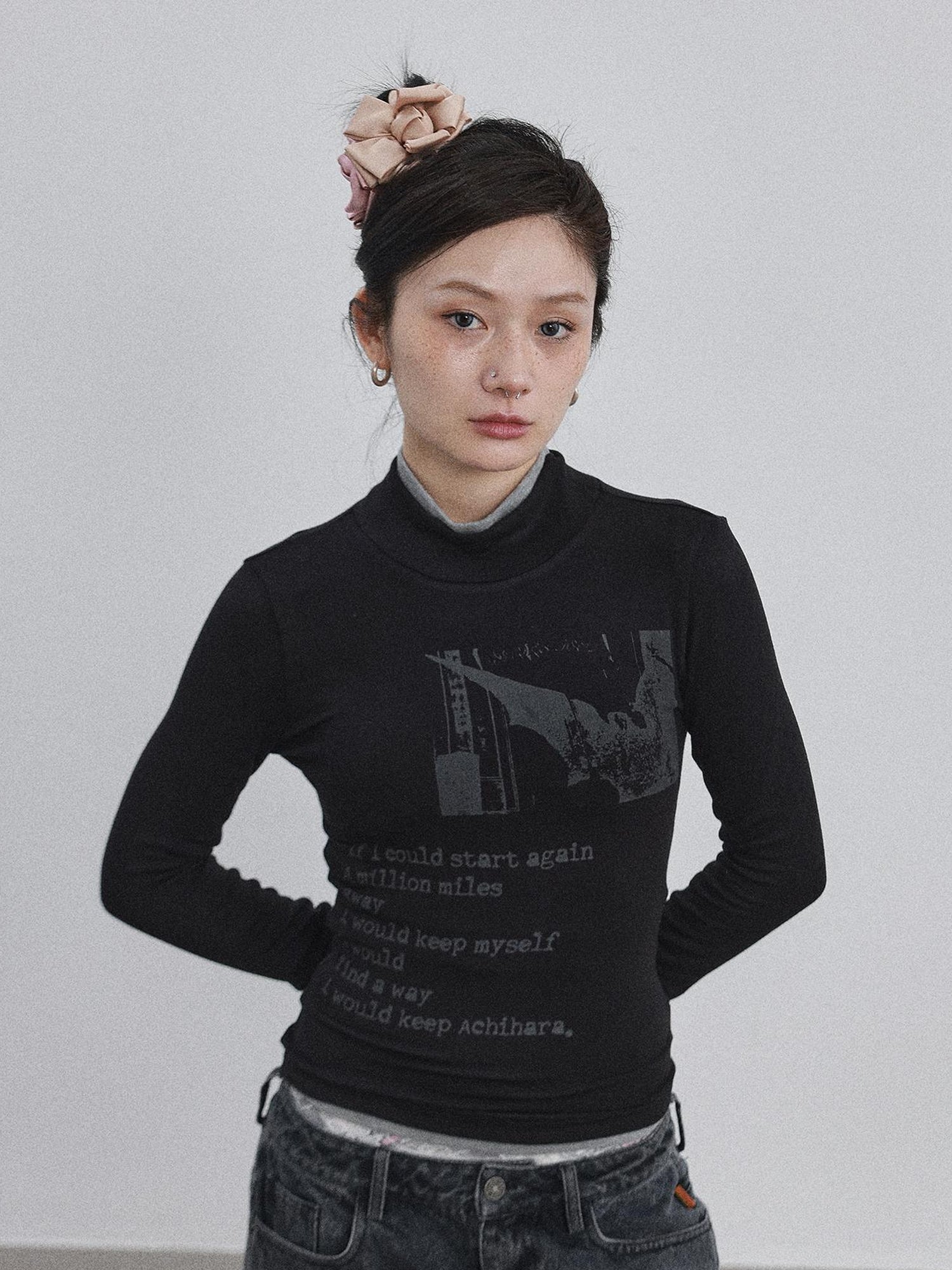 Achihara Bauhaus Lyric Print Merino Turtleneck Tee