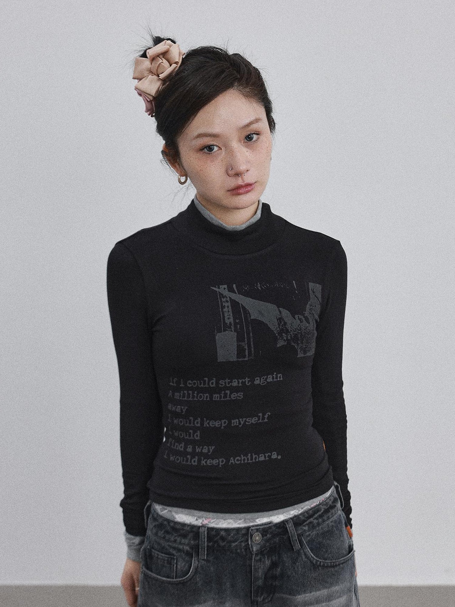 Achihara Bauhaus Lyric Print Merino Turtleneck Tee