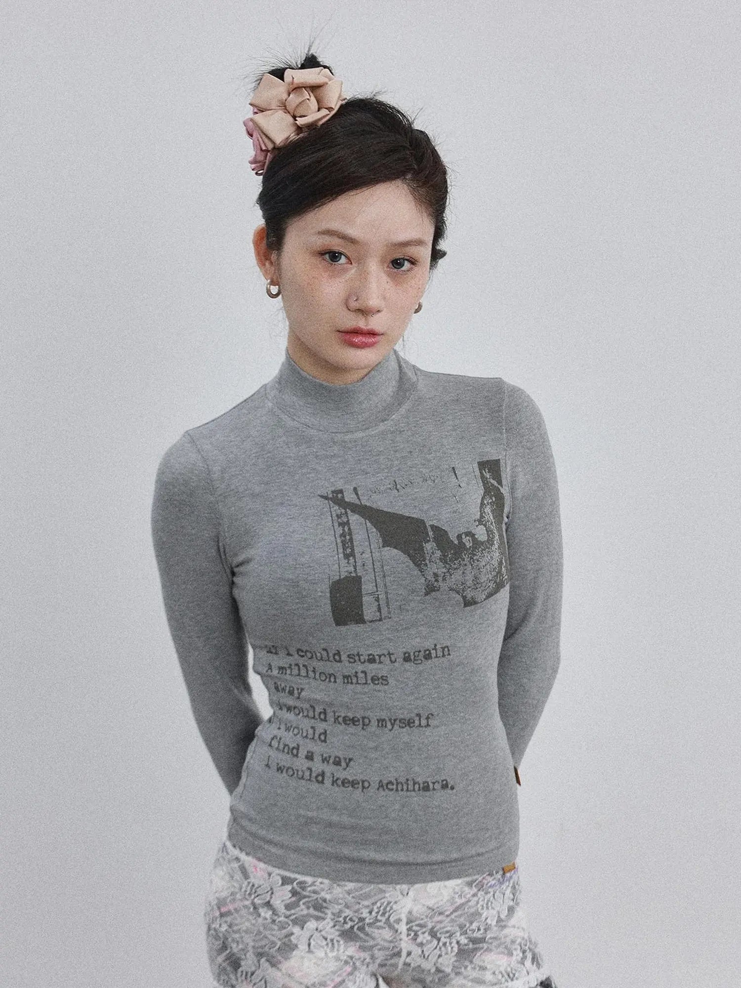 Bauhaus Lyric Print Merino Turtleneck Tee