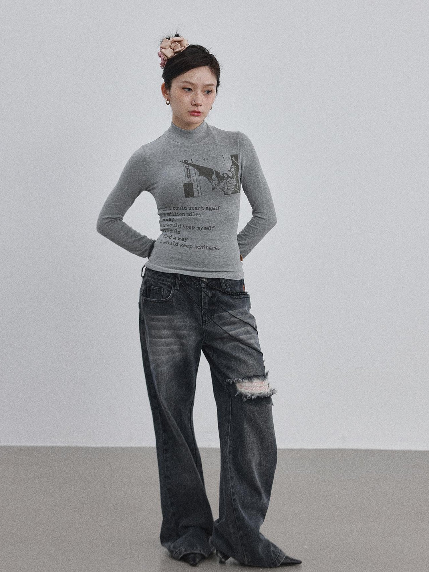 Achihara Bauhaus Lyric Print Merino Turtleneck Tee