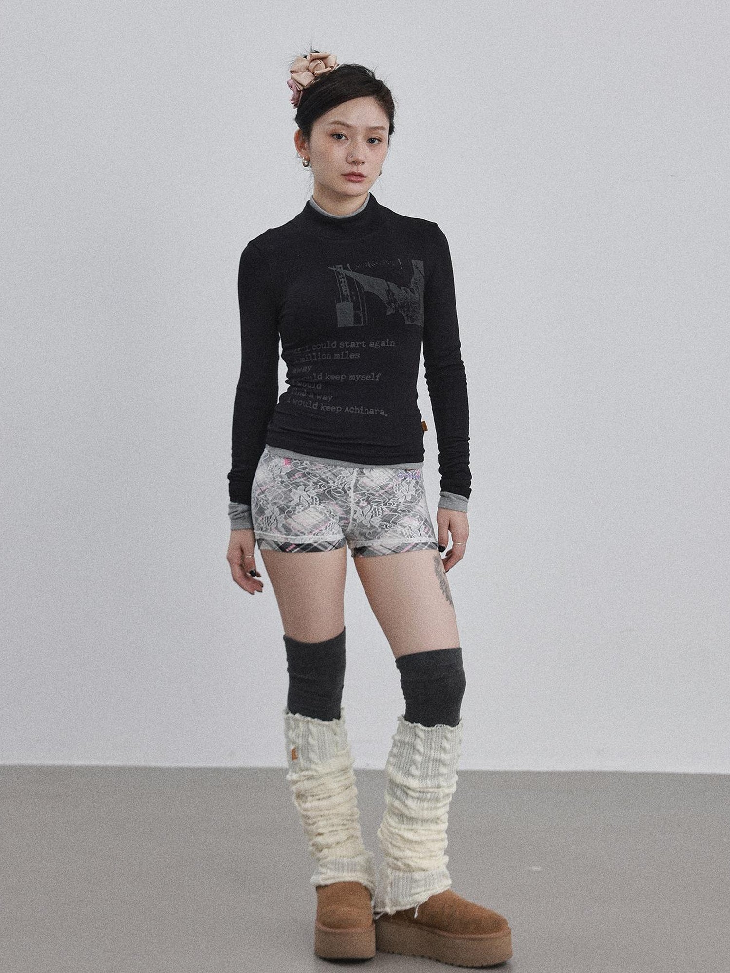 Achihara Bauhaus Lyric Print Merino Turtleneck Tee