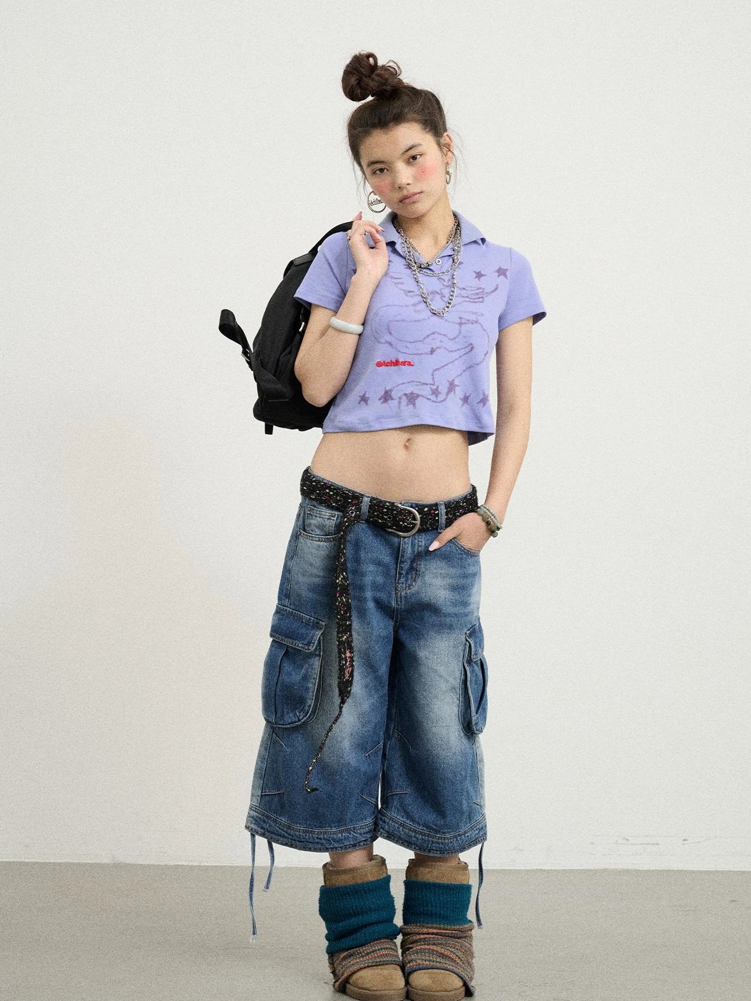 Beach Washed Relaxed Cargo Denim Shorts