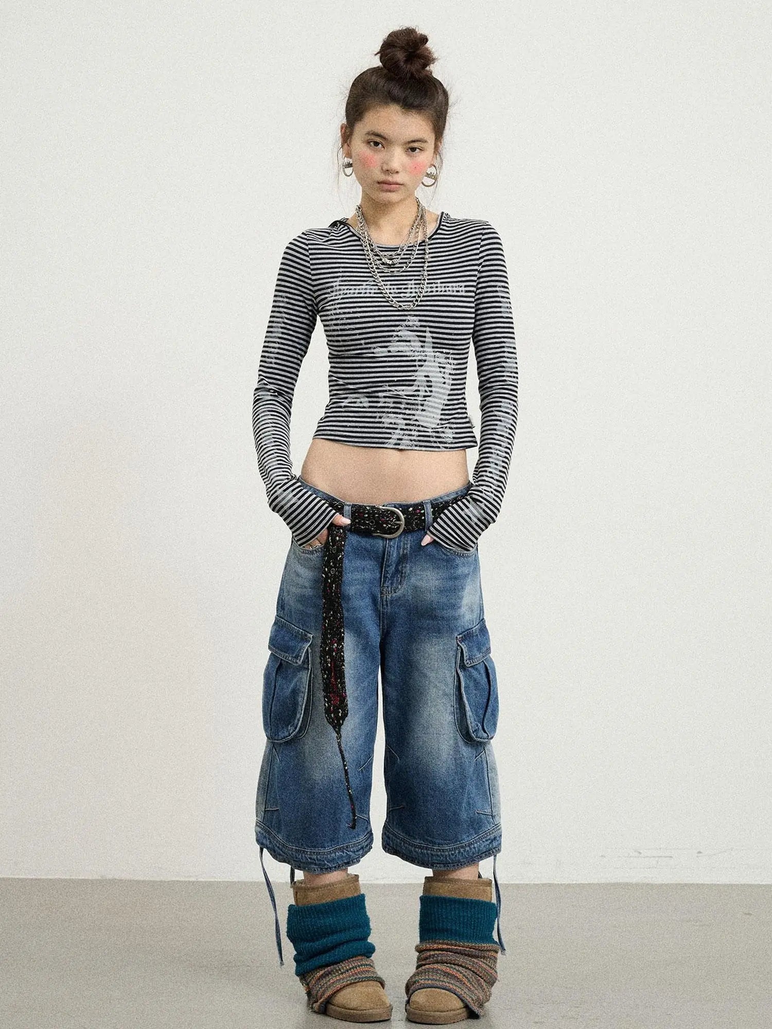 Beach Washed Relaxed Cargo Denim Shorts