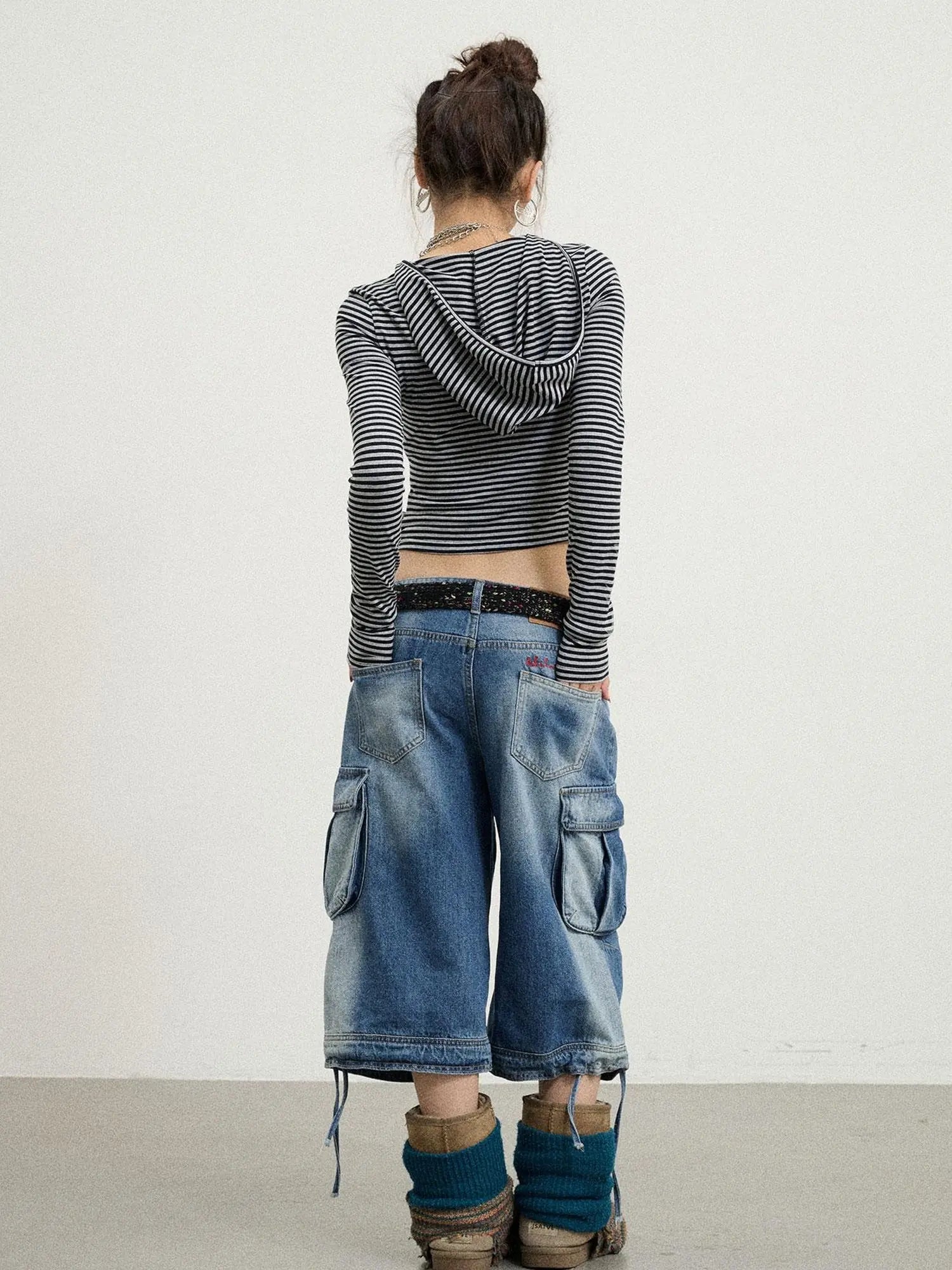 Beach Washed Relaxed Cargo Denim Shorts
