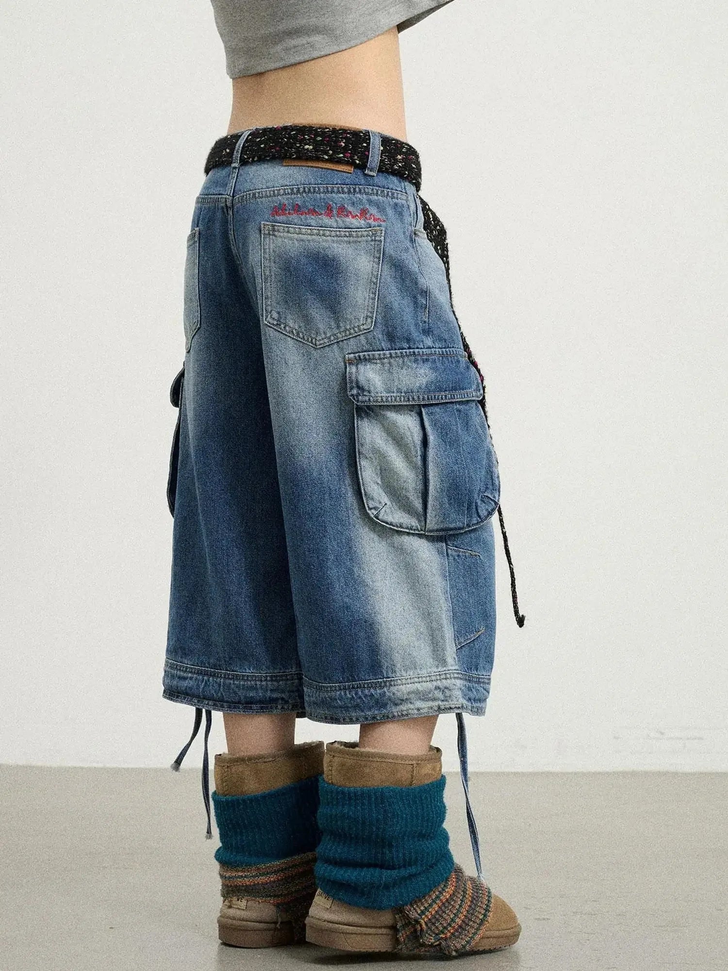 Beach Washed Relaxed Cargo Denim Shorts