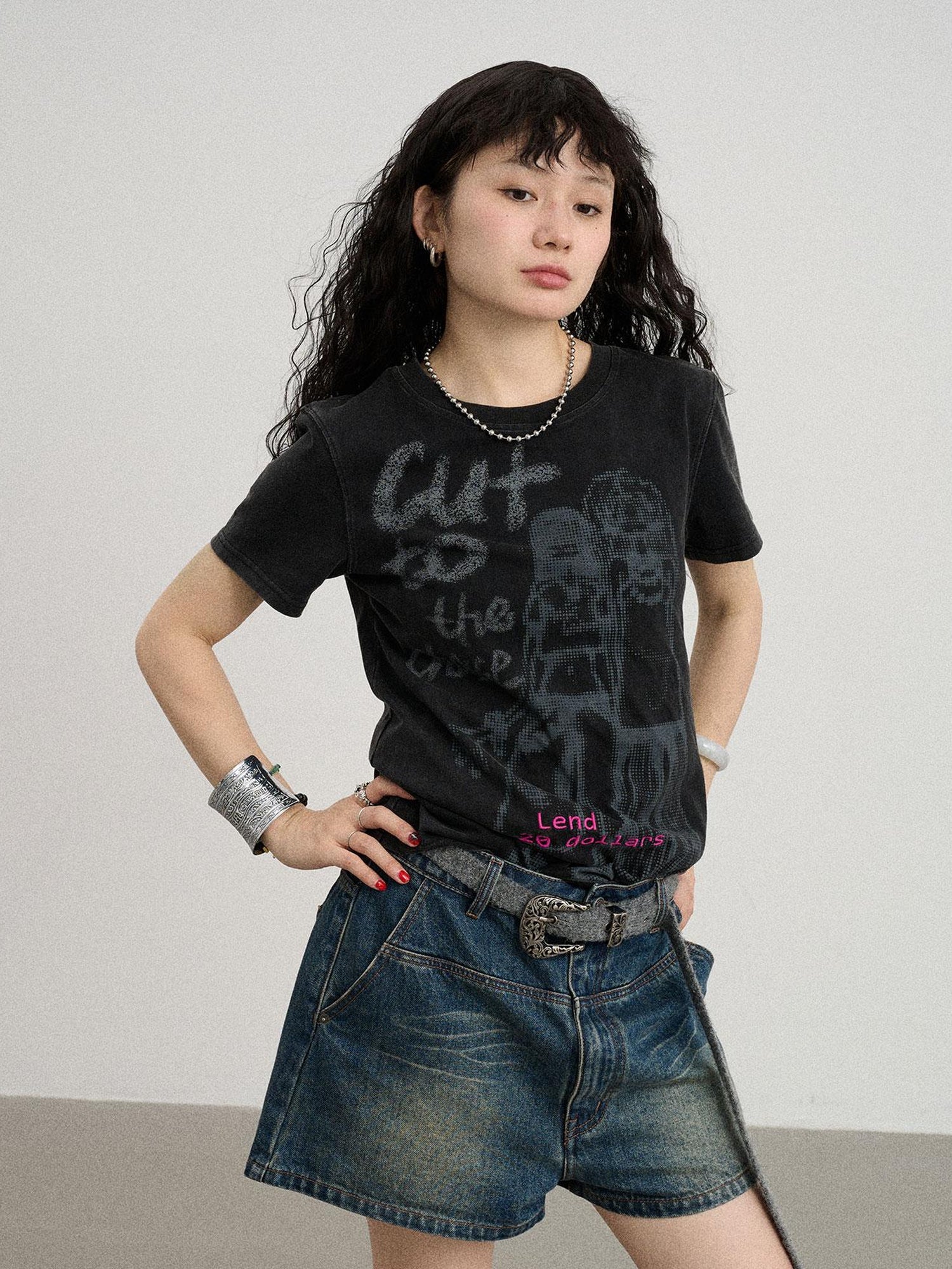 Achihara Bestie Borrowed Tee Retro Washed Cotton
